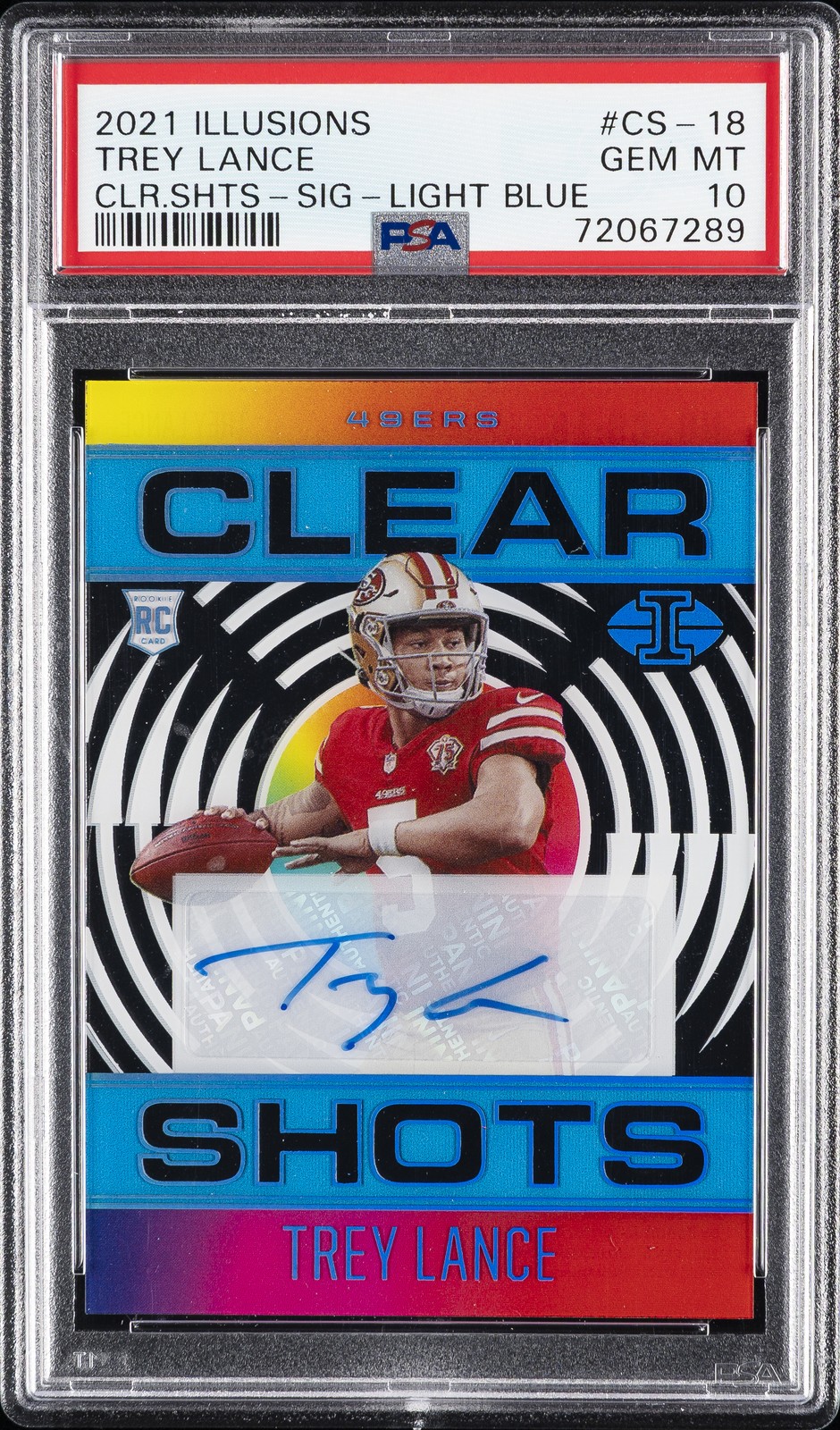 2021 PANINI ILLUSIONS CLEAR SHOTS SIG-LIGHT BLUE #CS-18 TREY LANCE 9/25 PSA 10