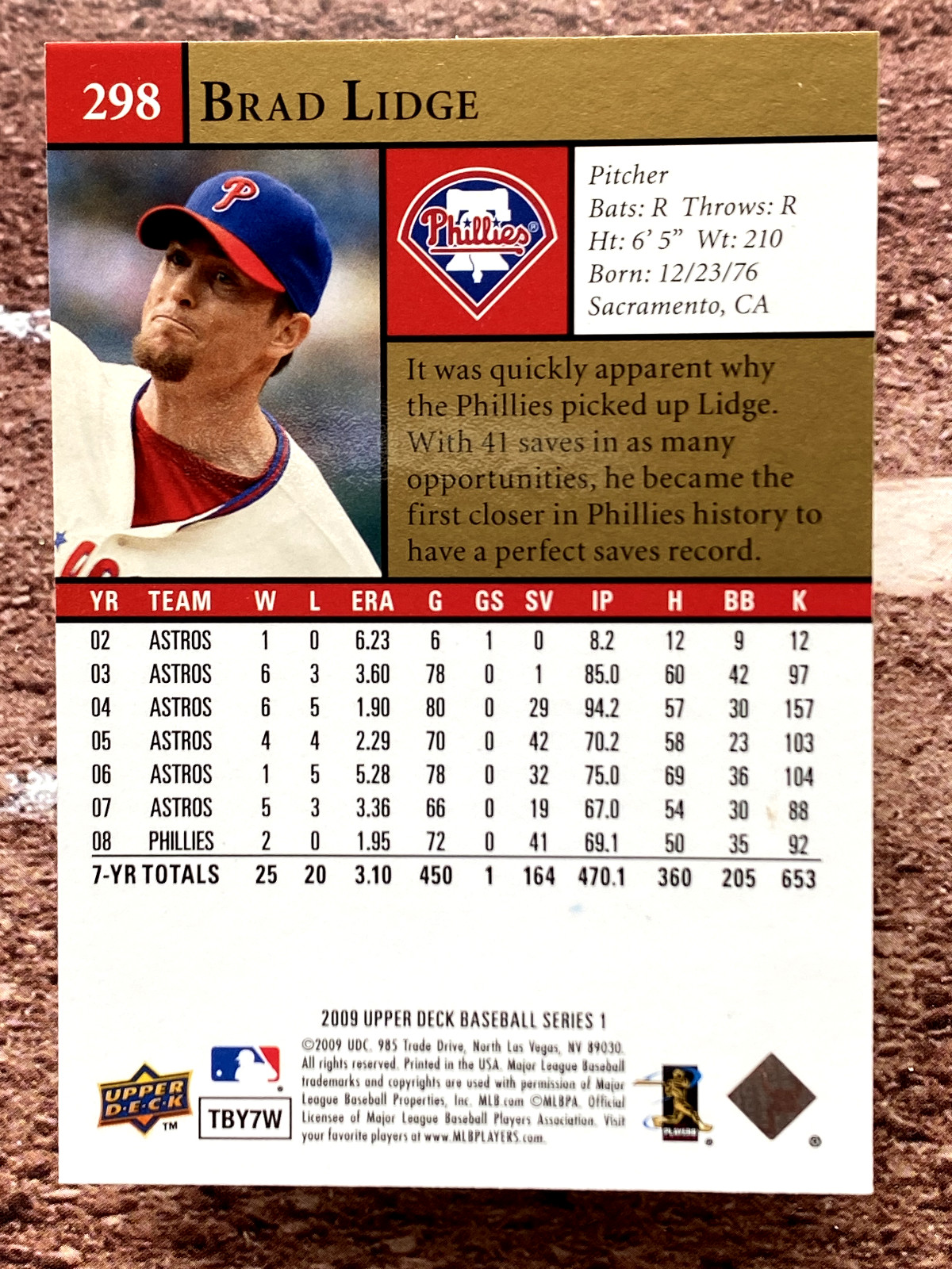 2009 Upper Deck Brad Lidge #298 Philadelphia Phillies