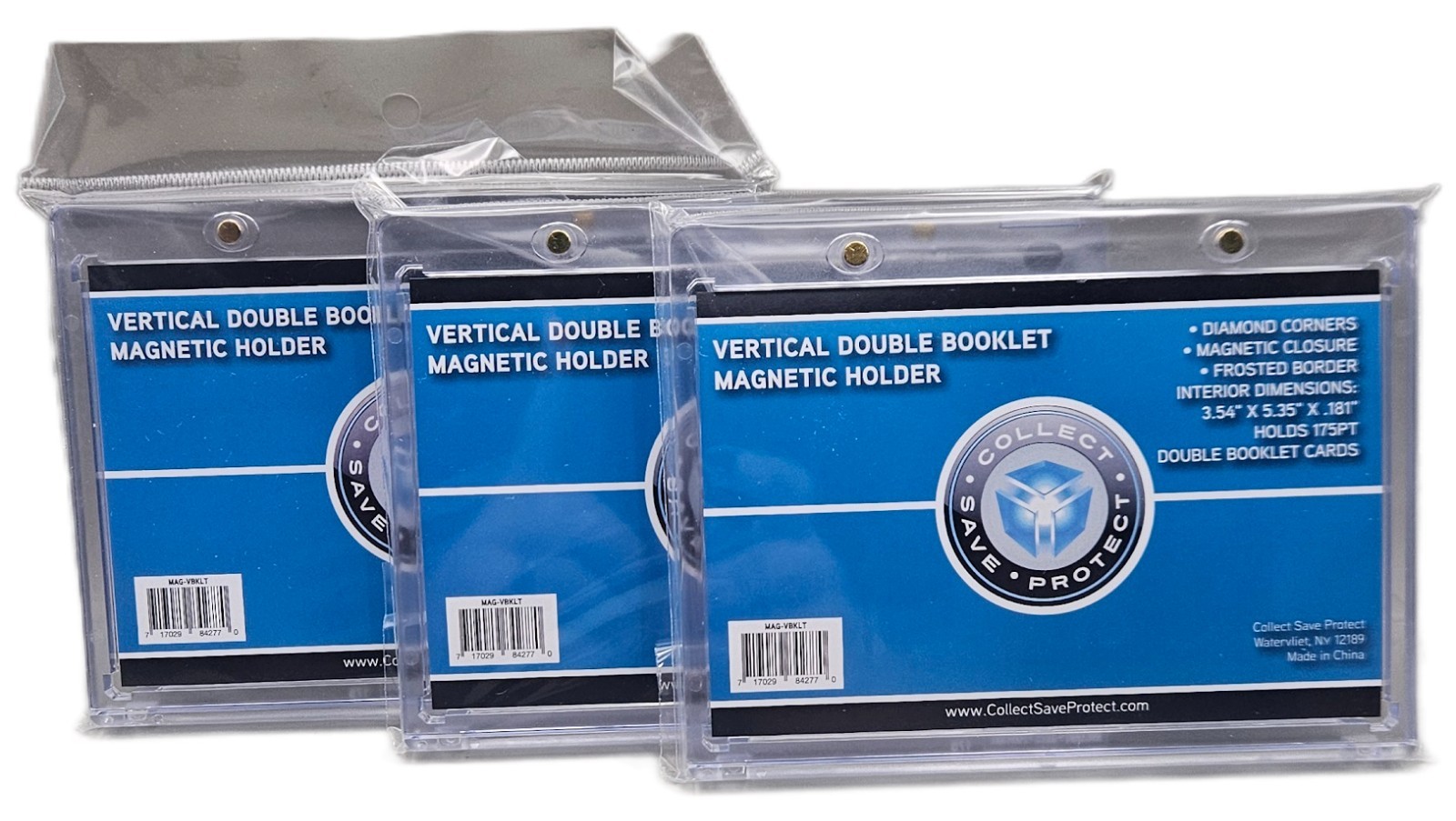 (3 Count Lot) CSP Vertical Double Booklet Magnetic Card Holder 175pt Booklets