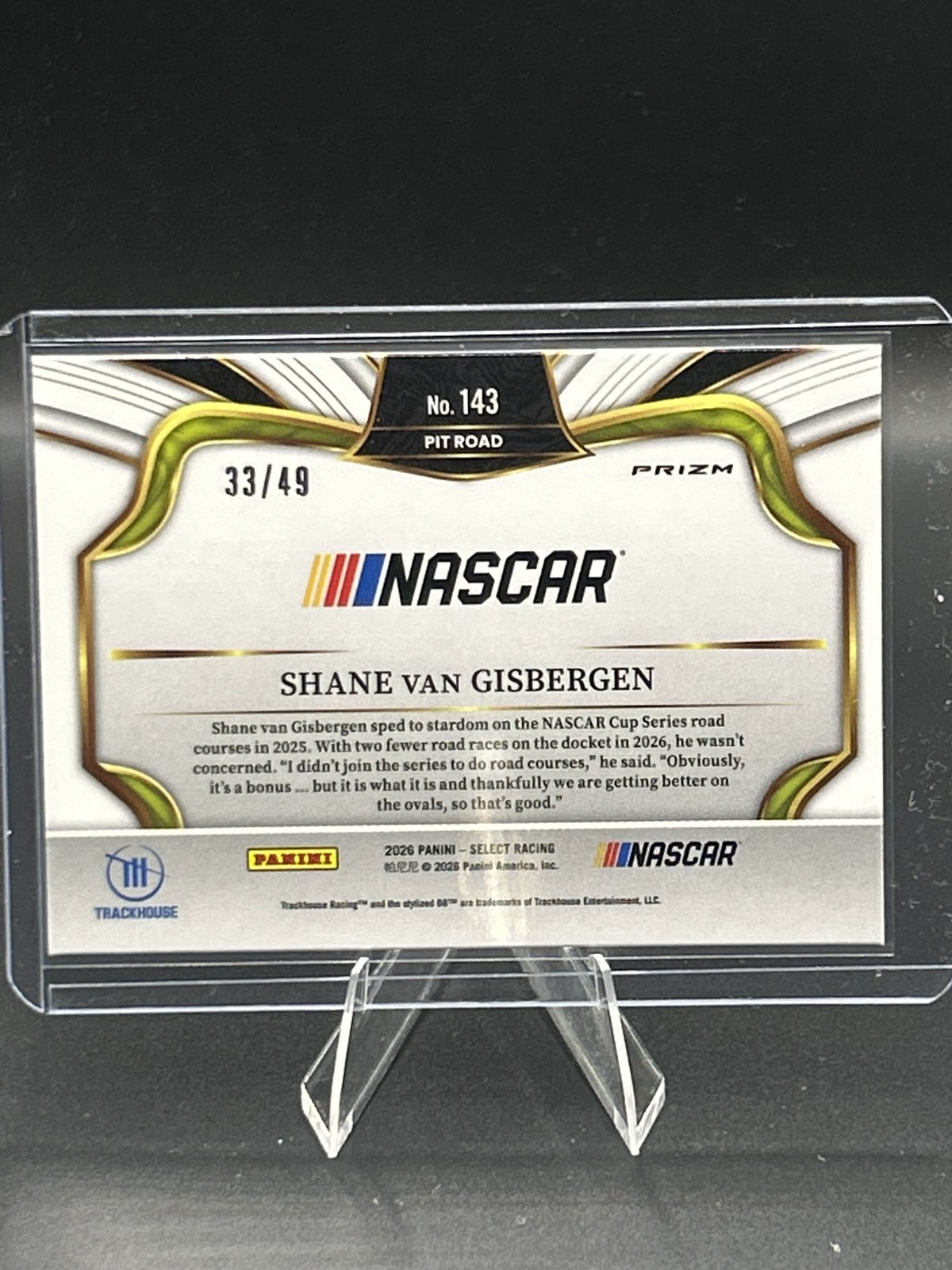 2026 Panini Select Racing SHANE VAN GISBERGEN #143 NM