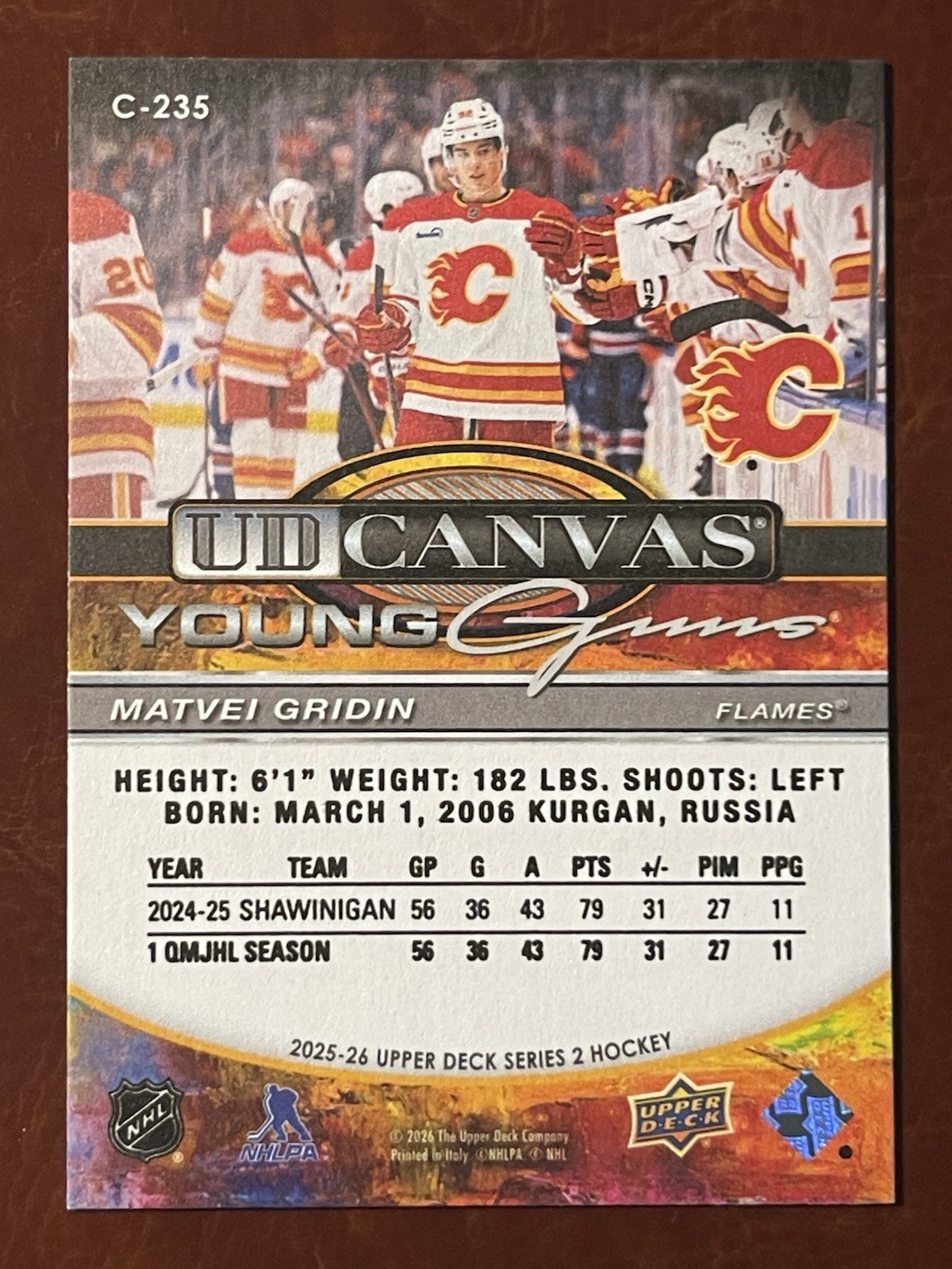 2025-26 Upper Deck Series 2 – Matvei Gridin Young Guns Canvas #C-235 (RC)