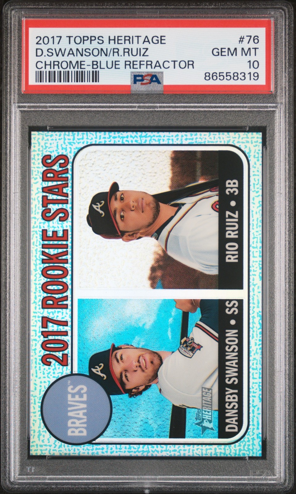 Dansby Swanson 2017 Topps Heritage Chrome Blue Refractor RC 12/68 PSA 10 Pop 12