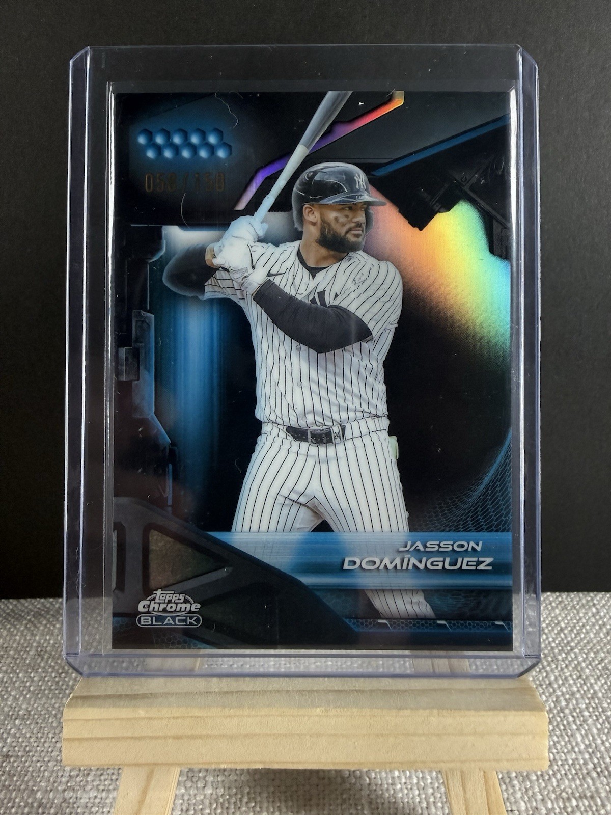 2026 Topps Chrome Black – Jasson Dominguez #110 Blue Refractor /150 – Yankees