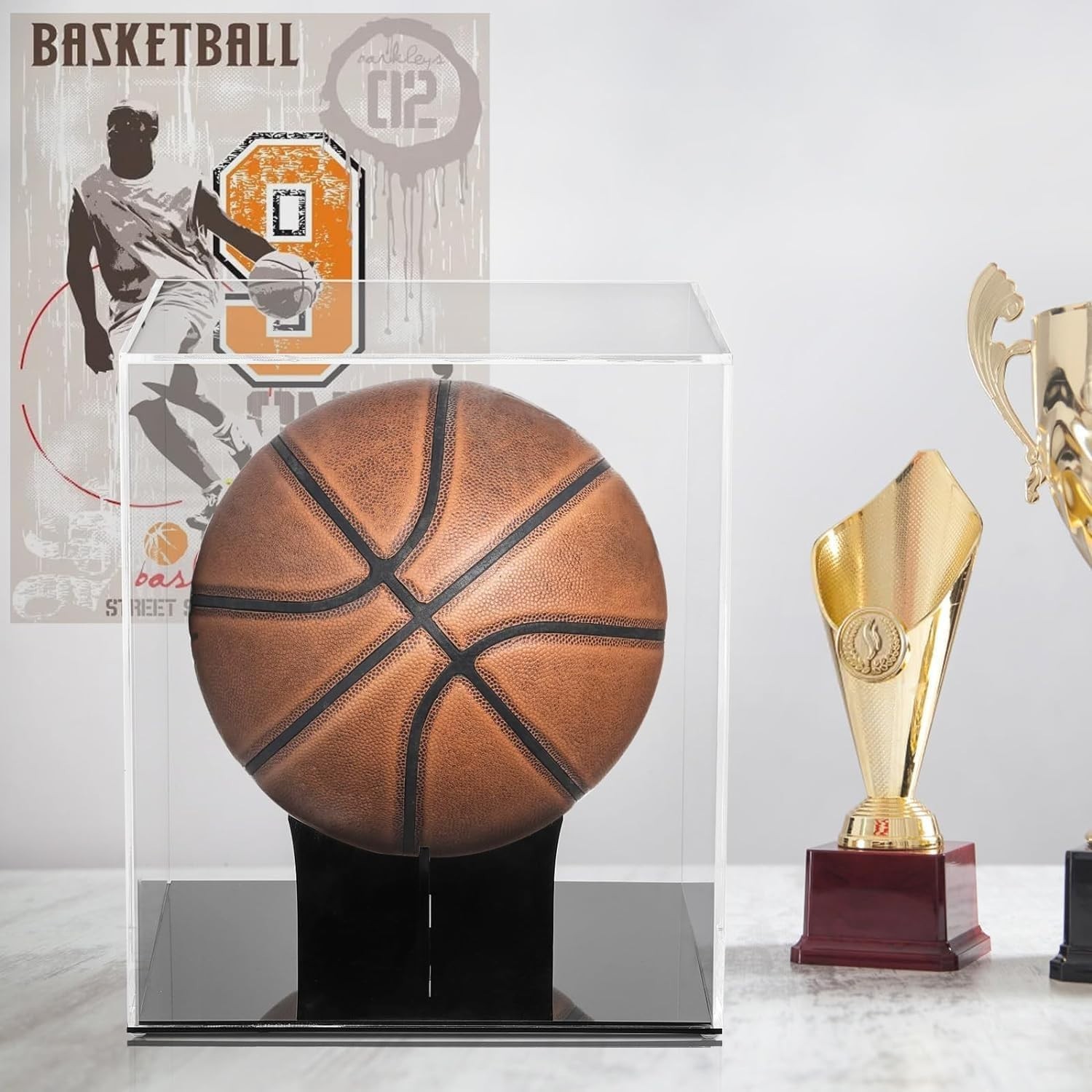 Clear Acrylic Basketball Display Case UV Protected With Stand