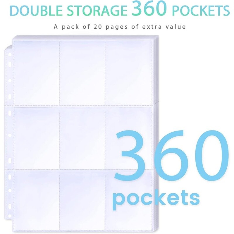 360 Pockets Binder Sleeves Double Sided Trading Card Pages Protector 3 Ring New