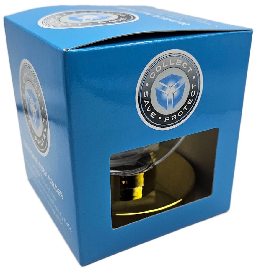 CSP Gold Base Puck Holder Protective Display Case For Hockey Pucks Gold Pedestal