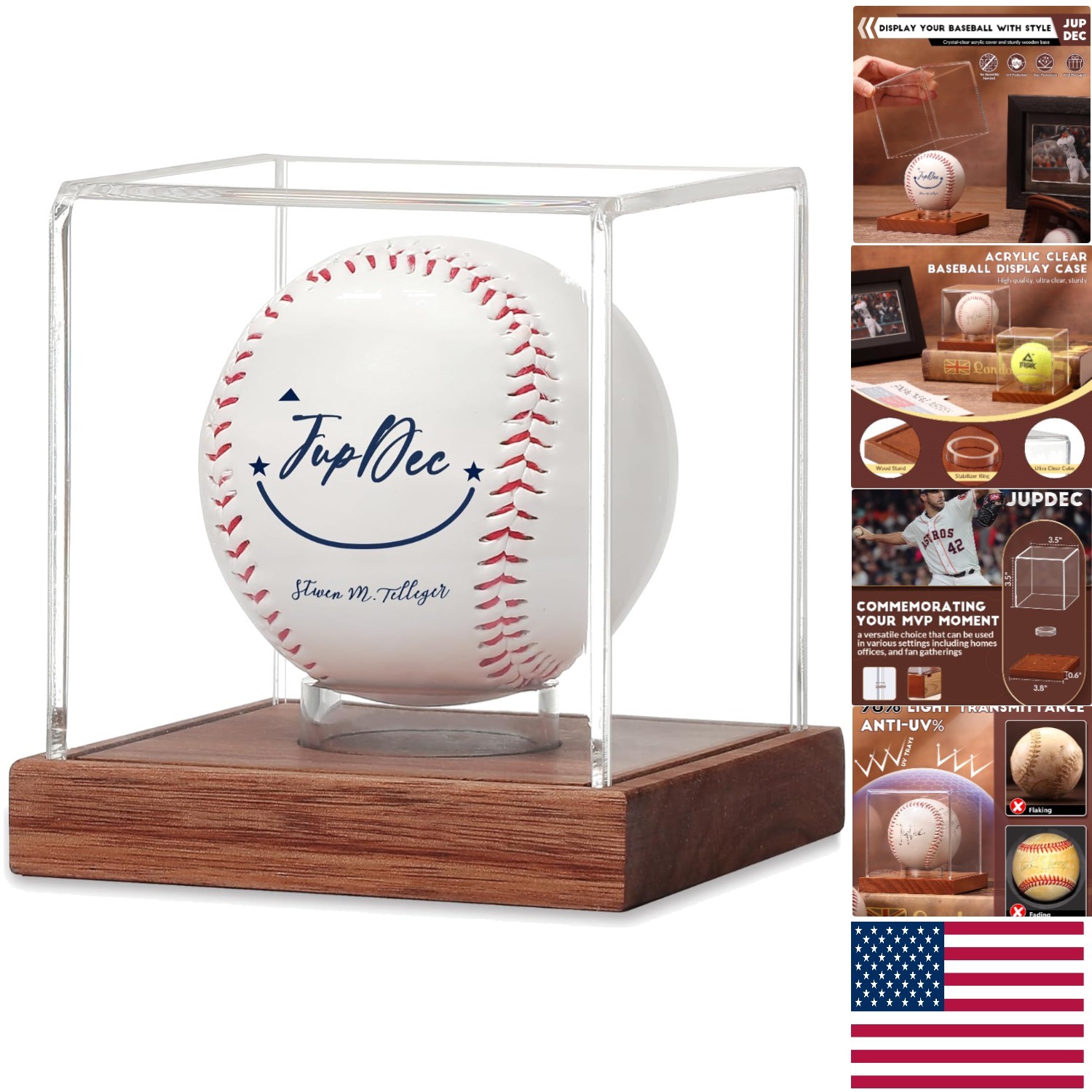 Clear Acrylic Baseball Holder with Wooden Base for Signed Balls – 1 Pack