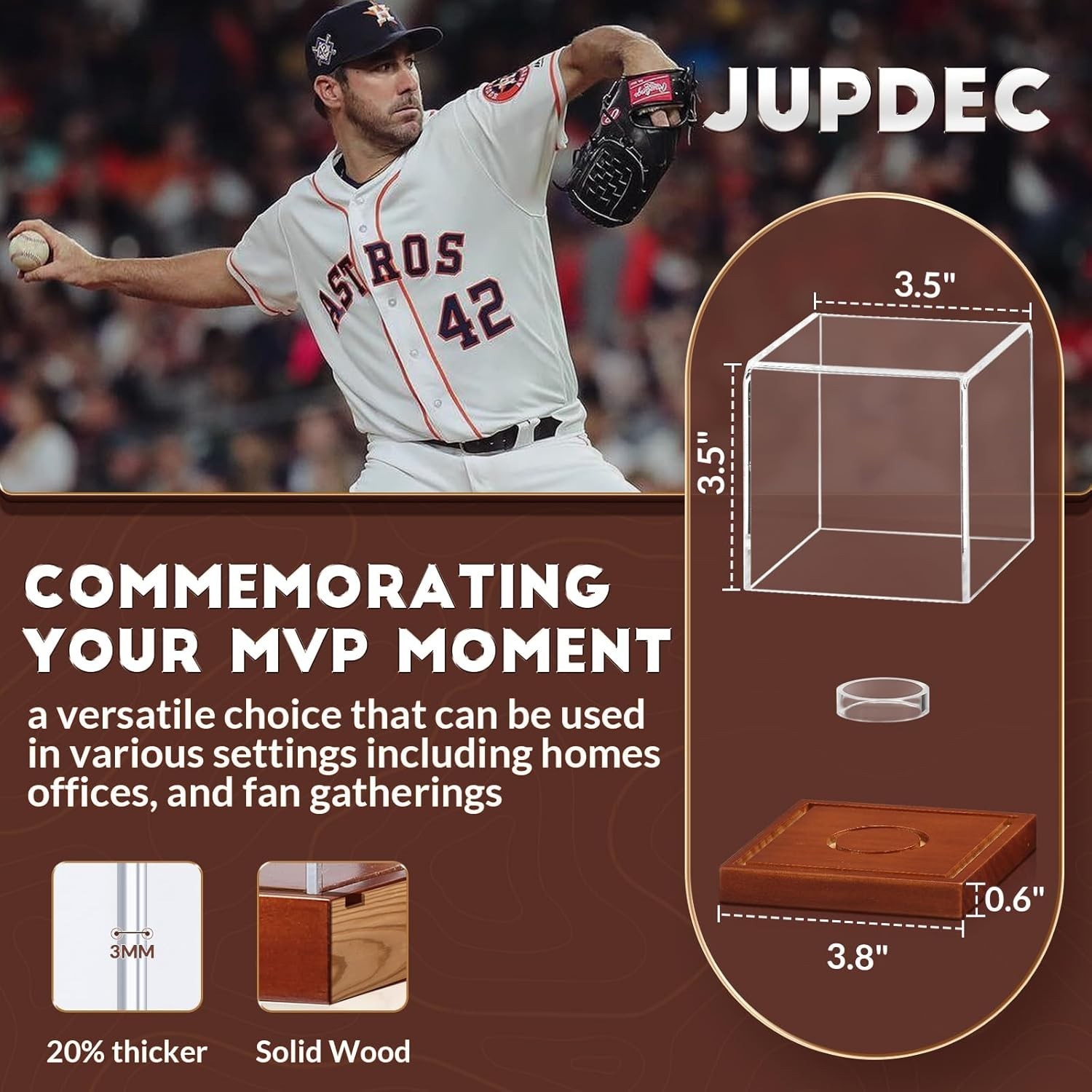Clear Acrylic Baseball Display Case with Wooden Base