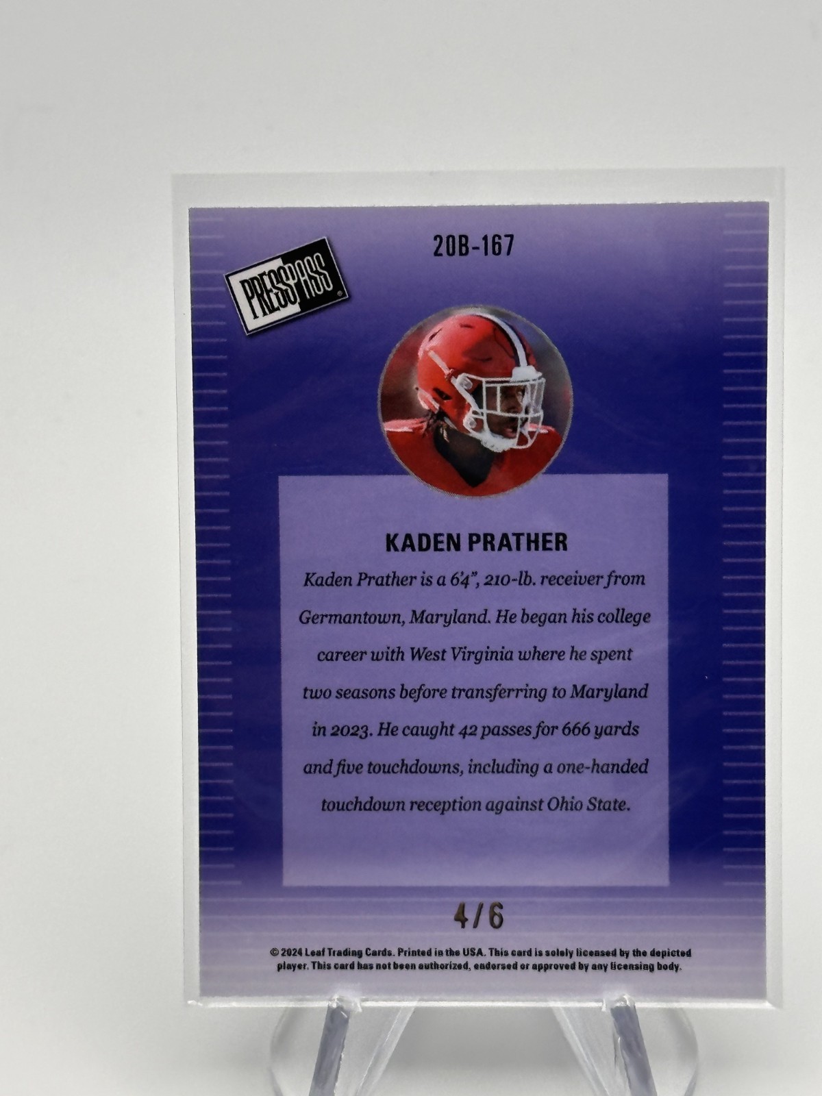 KADEN PRATHER 2024 LEAF PRESS PASS BLACK SHIMMER NON AUTO /6 BILLS