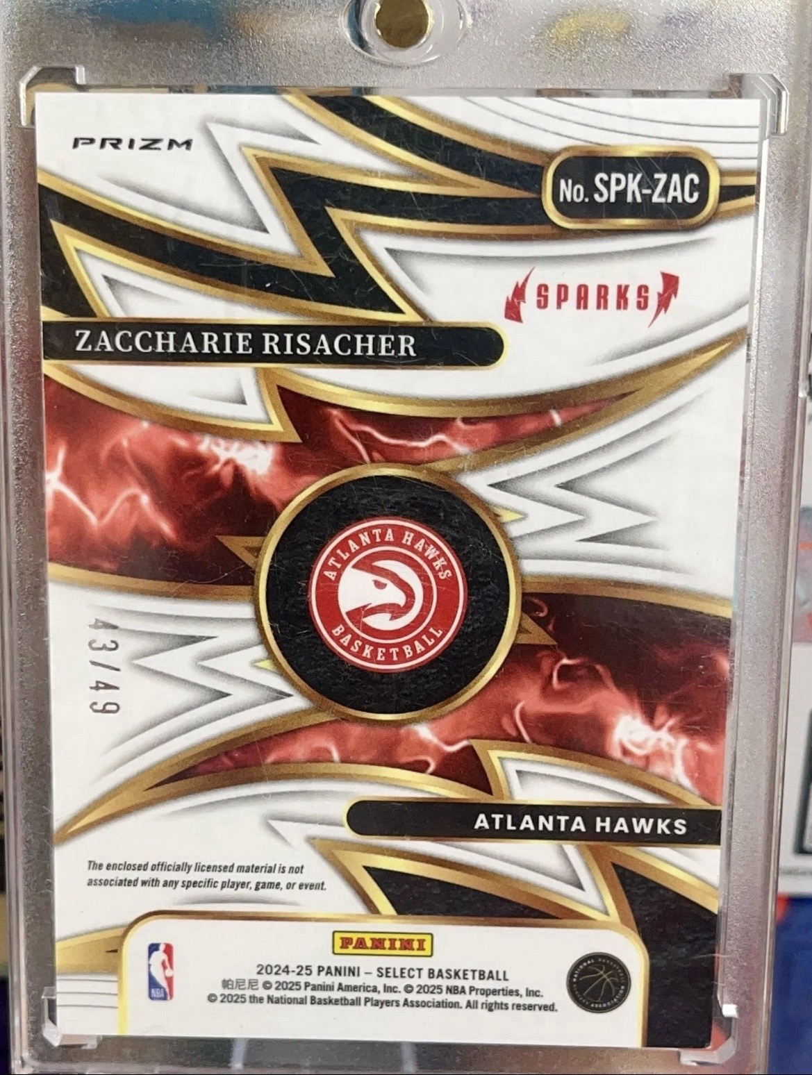 2024-25 Panini Select – Sparks Zaccharie Risacher 2 Color Copper Prizm /49 (RC)