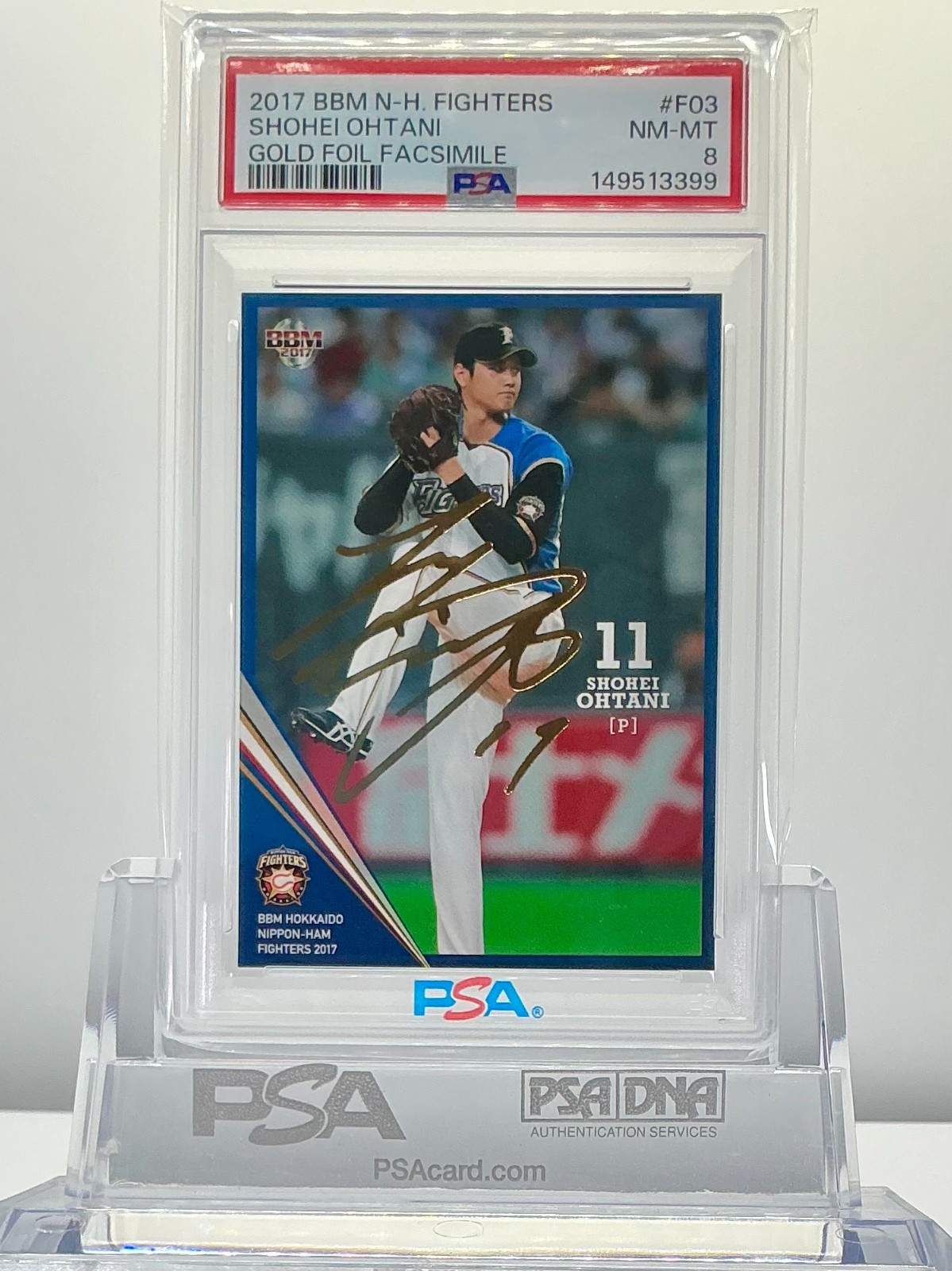 SHOHEI OHTANI 2017BBM N-H.FIGHTERS GOLD FOIL FACSIMILE(/100)#F03 PSA8!POP5!(RC)
