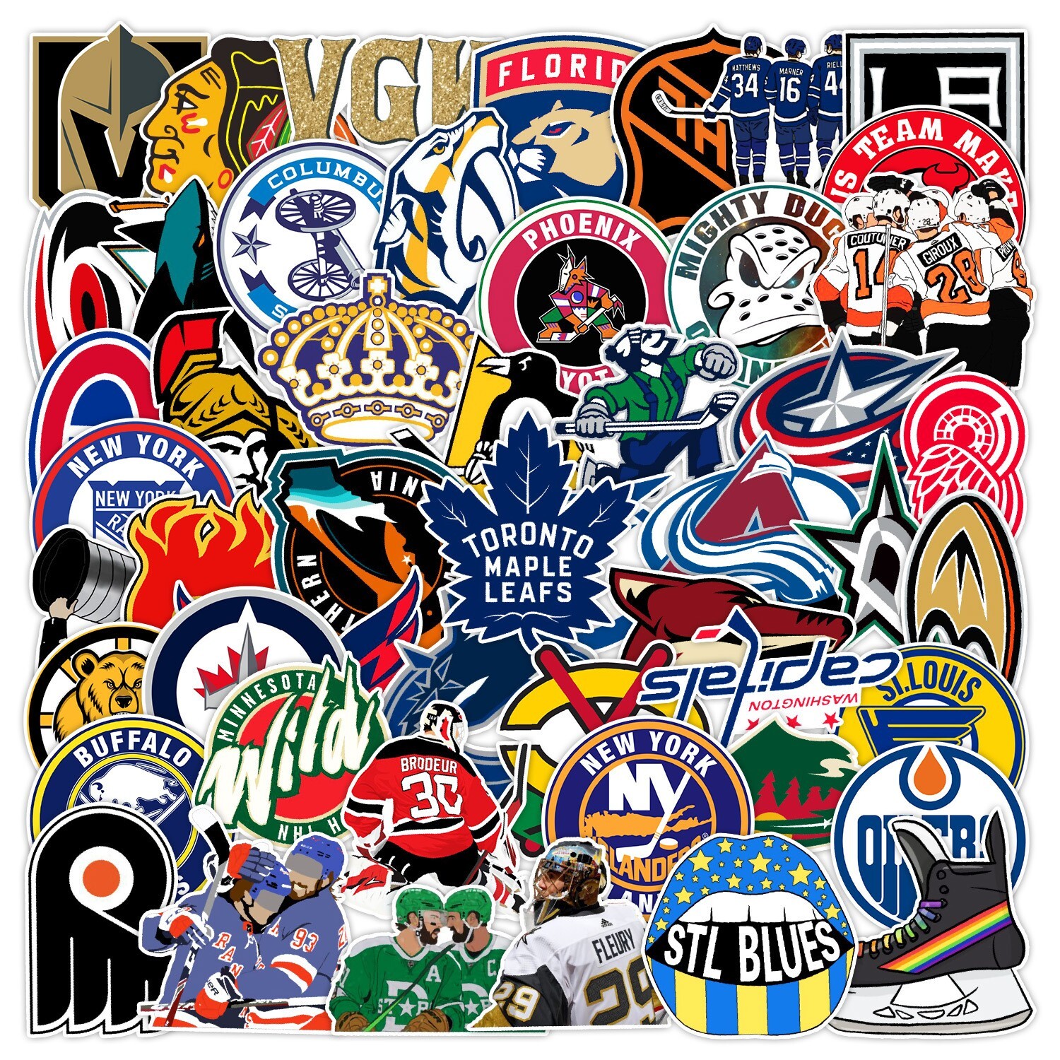 50 Pcs NHL Ice Hockey Teams Logo Decal Vinyl Stickers Set Skateboard/Laptop