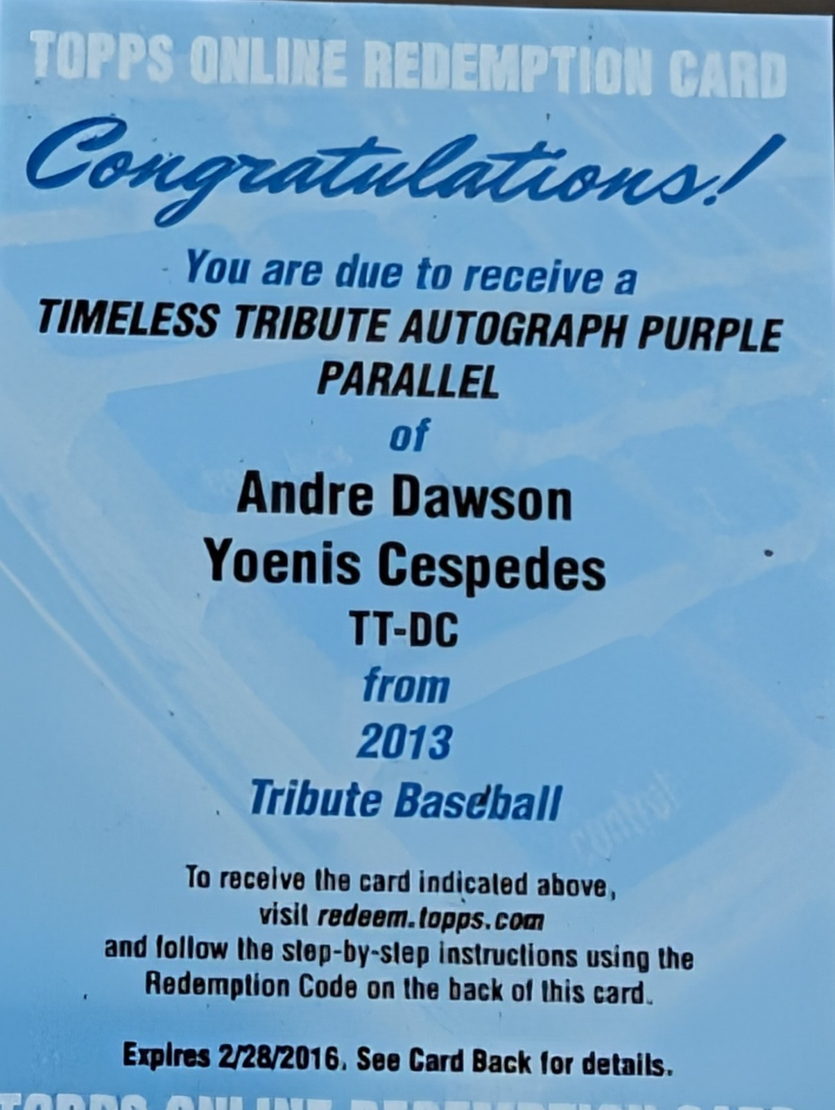 2013 Topps Tribute Purple Auto 1/1 Andre Dawson Cubs Yoenis Cespedes Oakland A
