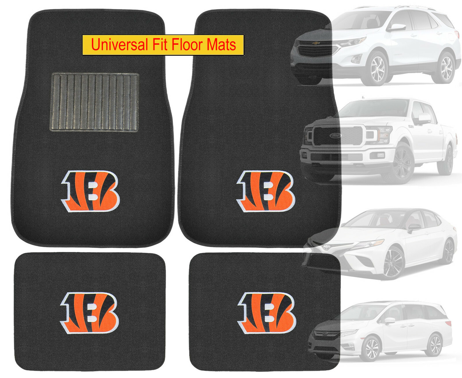 4PC NFL Cincinnati Bengals Car Truck Black All Weather Carpet Floor Mats Set