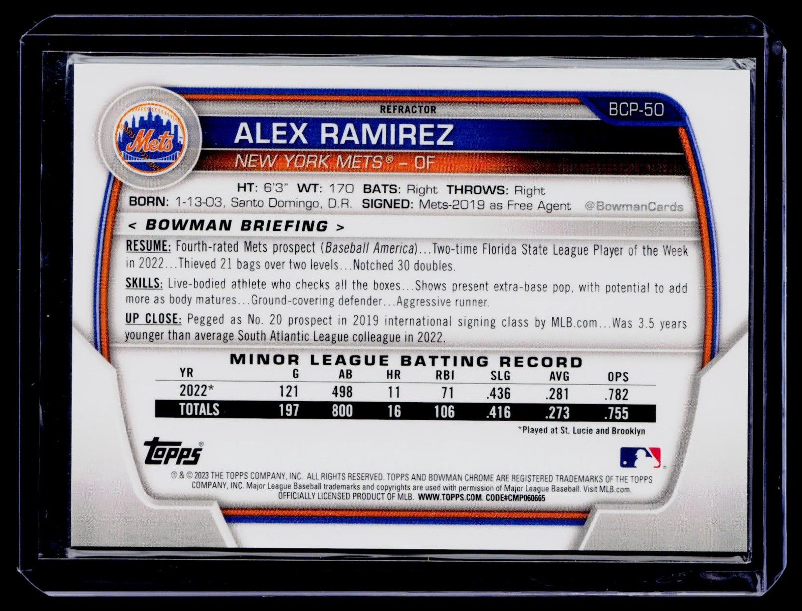 2023 Bowman #BCP-50 Alex Ramirez Chrome Prospects Refractors #/499 BS81