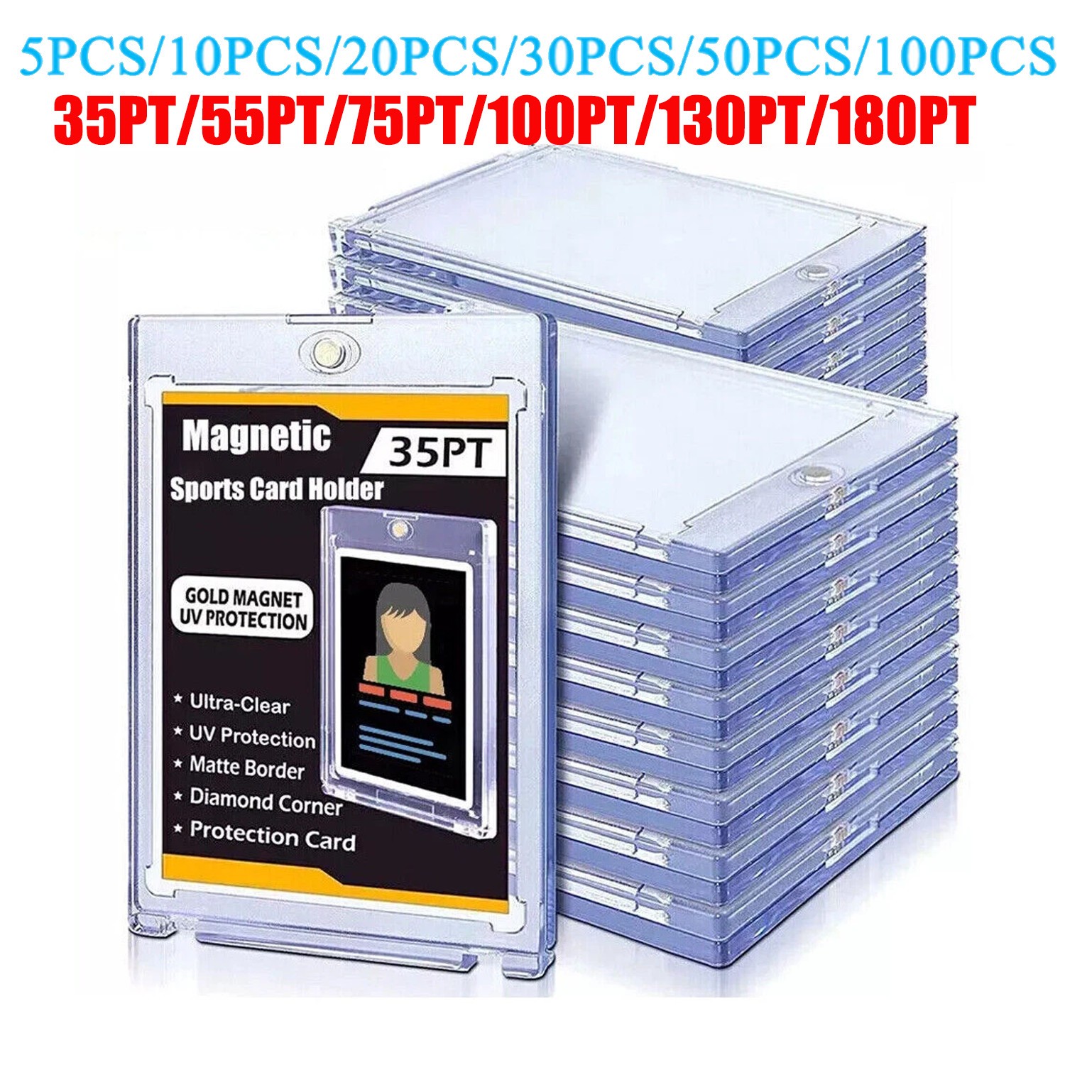 1-100 PCS Magnetic Card Holder 35 55 75 100 130 180 pt One-Touch UV Protection