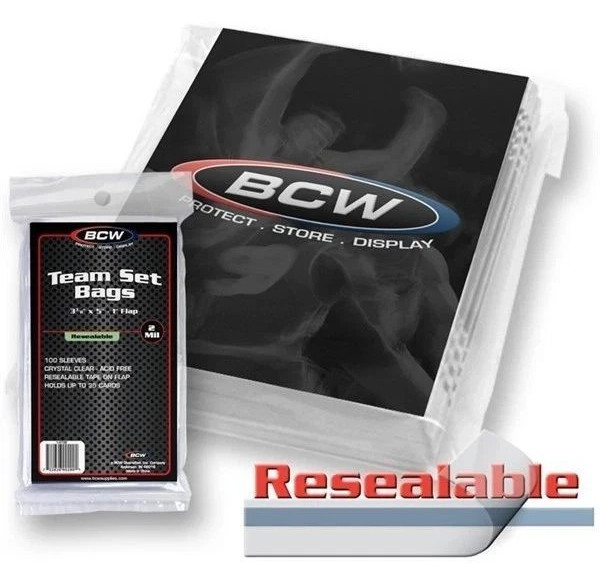 (5) – 100 Ct. BCW Resealable Baseball Trading 35 Card Team Set Bags = 500 🔥🔥🔥