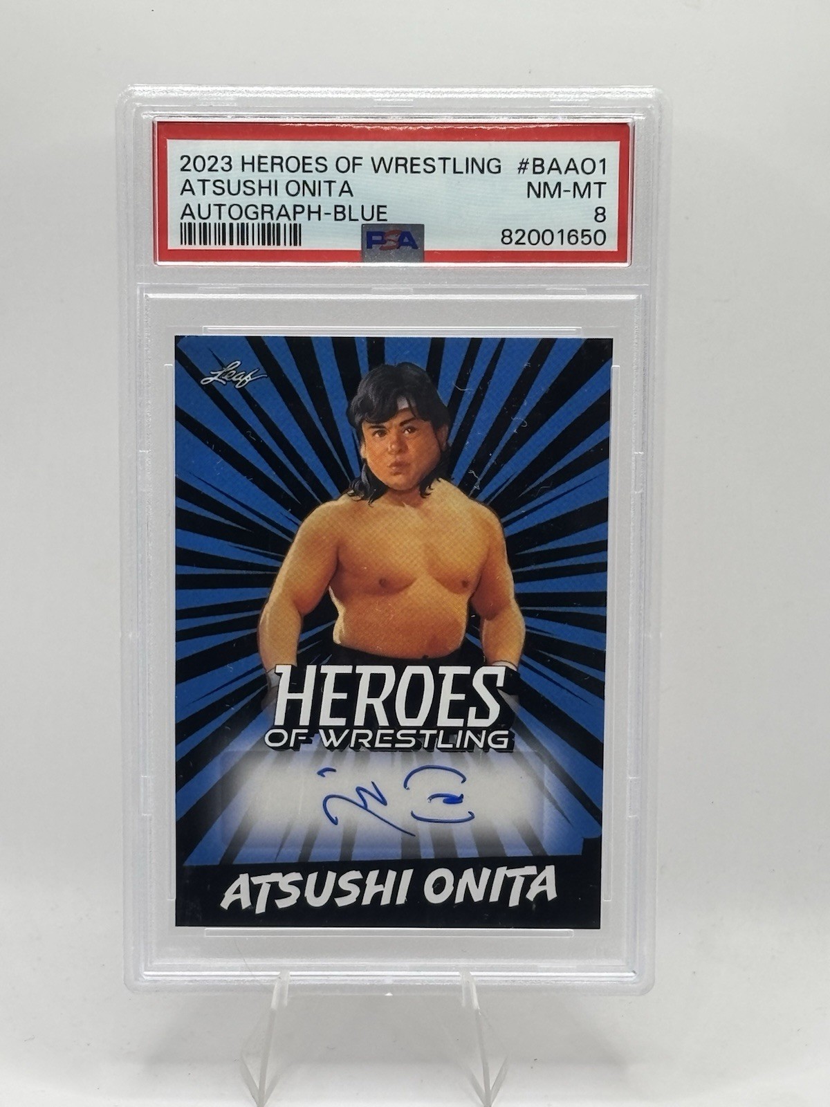 Atsushi Onita 2023 Leaf Heroes Of Wrestling Autographs #BA-AO1 Auto Blue PSA 8