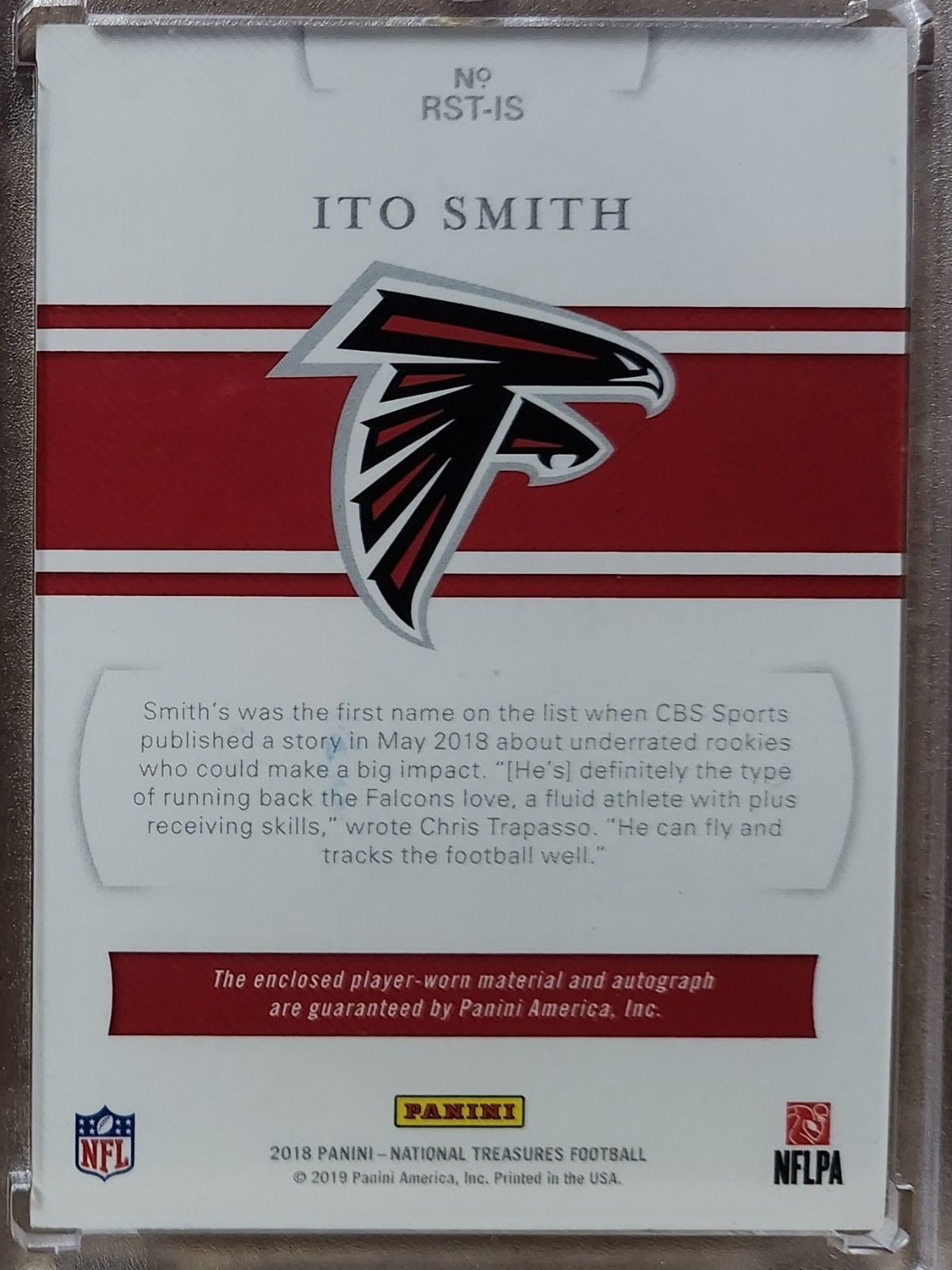 2018 NATIONAL TREASURES ITO SMITH TRIPLE NFL SHIELD PATCH RC AUTO #1/1 FALCONS