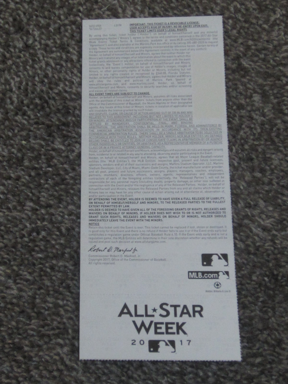 2017 All-Star Game Ticket July 11, 2017 Marlins Park Aaron Judge First ASG