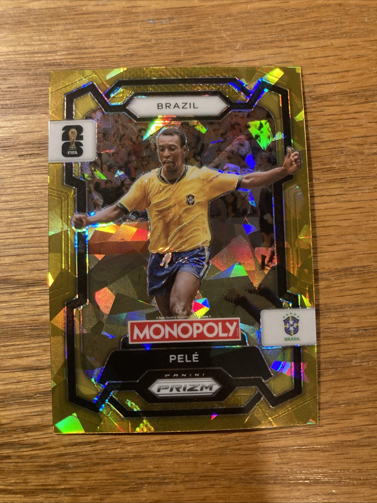 2026 Panini Prizm Monopoly FIFA World Cup Pele Gold Cracked Ice SP #16 Brazil