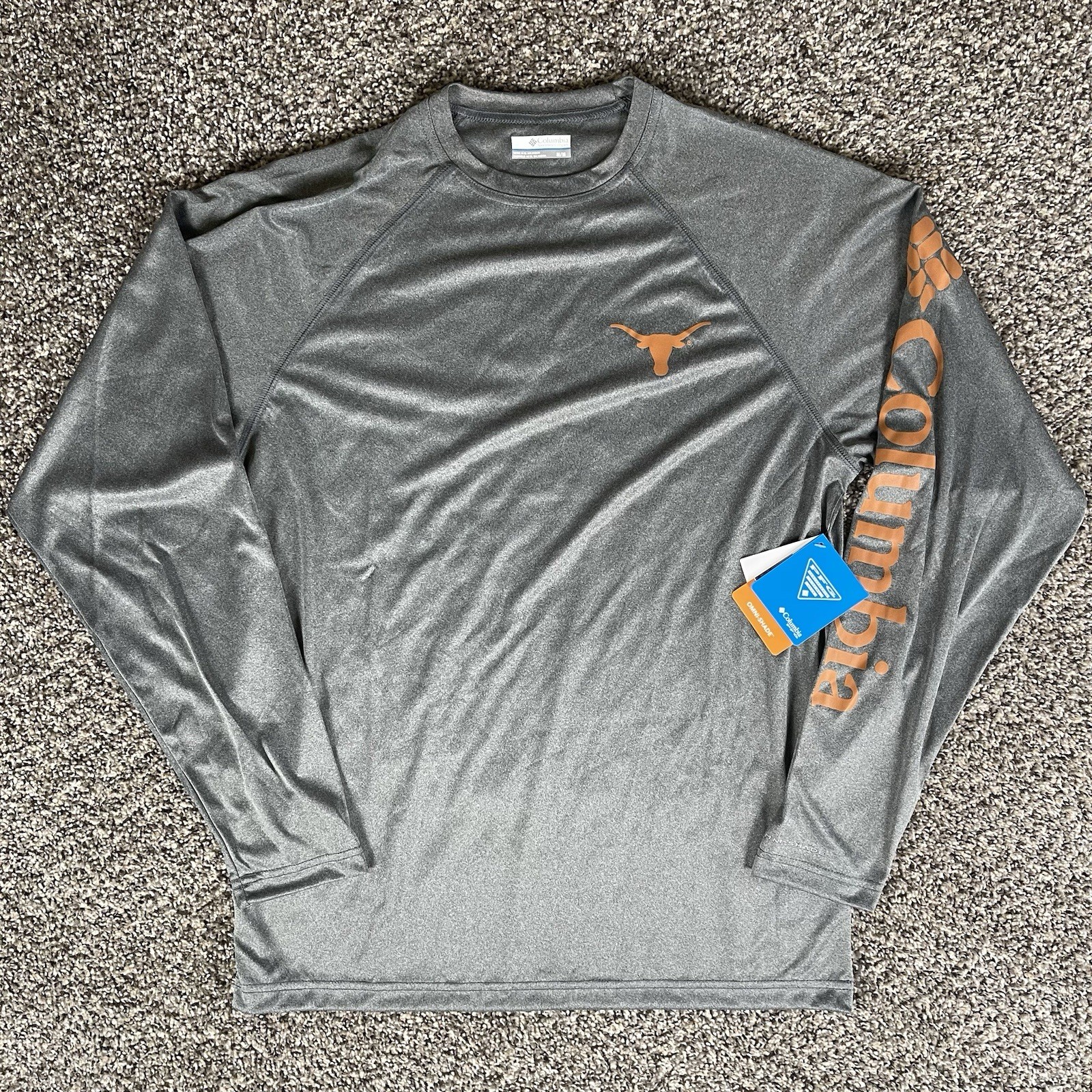 Texas Longhorns Columbia PFG Men’s Medium Gray Tackle Omni-Shade Long Sleeve New