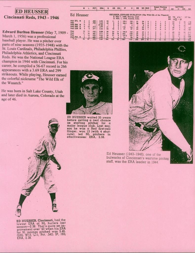 368, Ed Heusser, Original Signed/Autograph, Photo, Reds / Phillies, “1943-46”