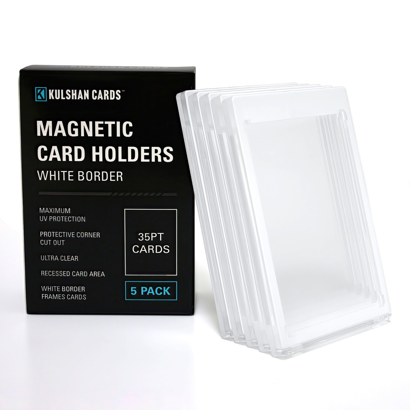 Kulshan Cards White Border Magnetic Holders for 35PT Cards – 5 Pack