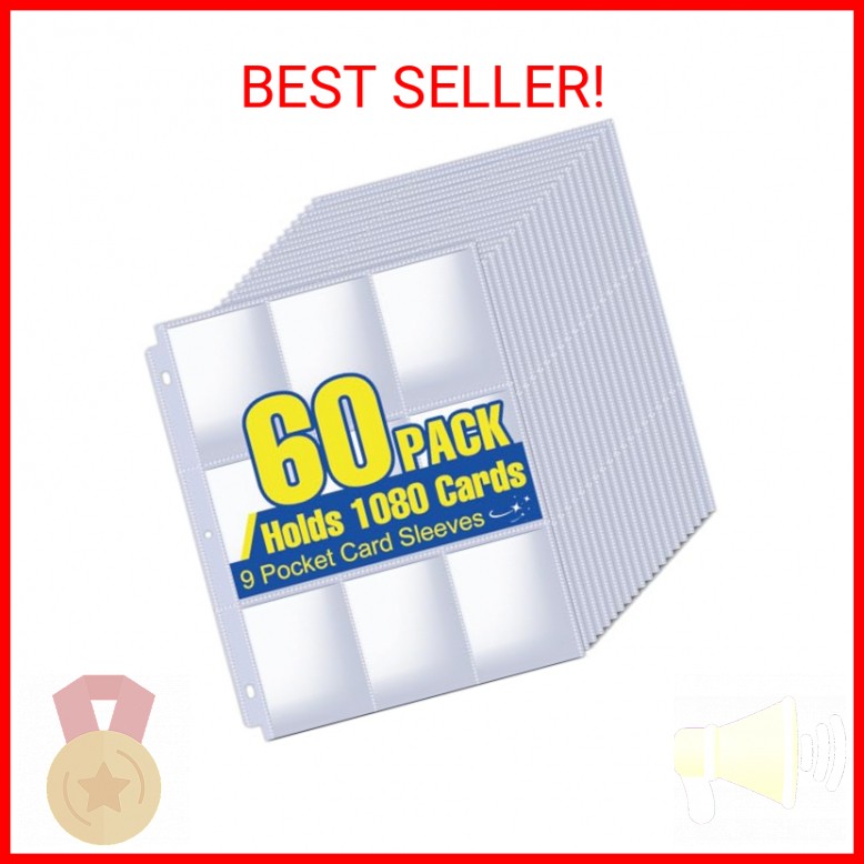 1080 Pockets Card Sleeves Binder Sheets, 9 Pocket Card Sleeves for 3 Ring Binder