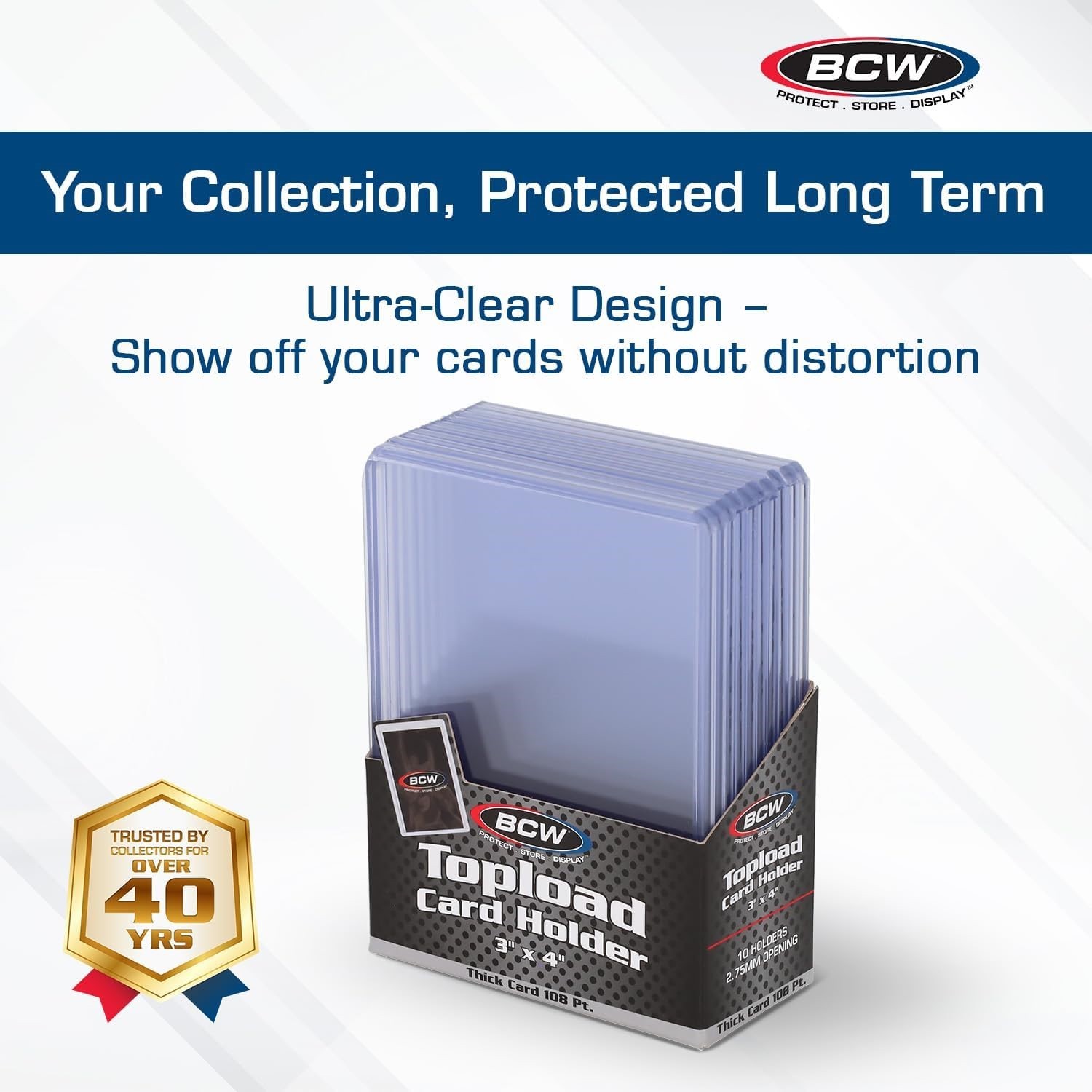 40 BCW Thick Trading Card Topload Protectors 108 Pt. Holders 3×4 Rigid Clear PVC