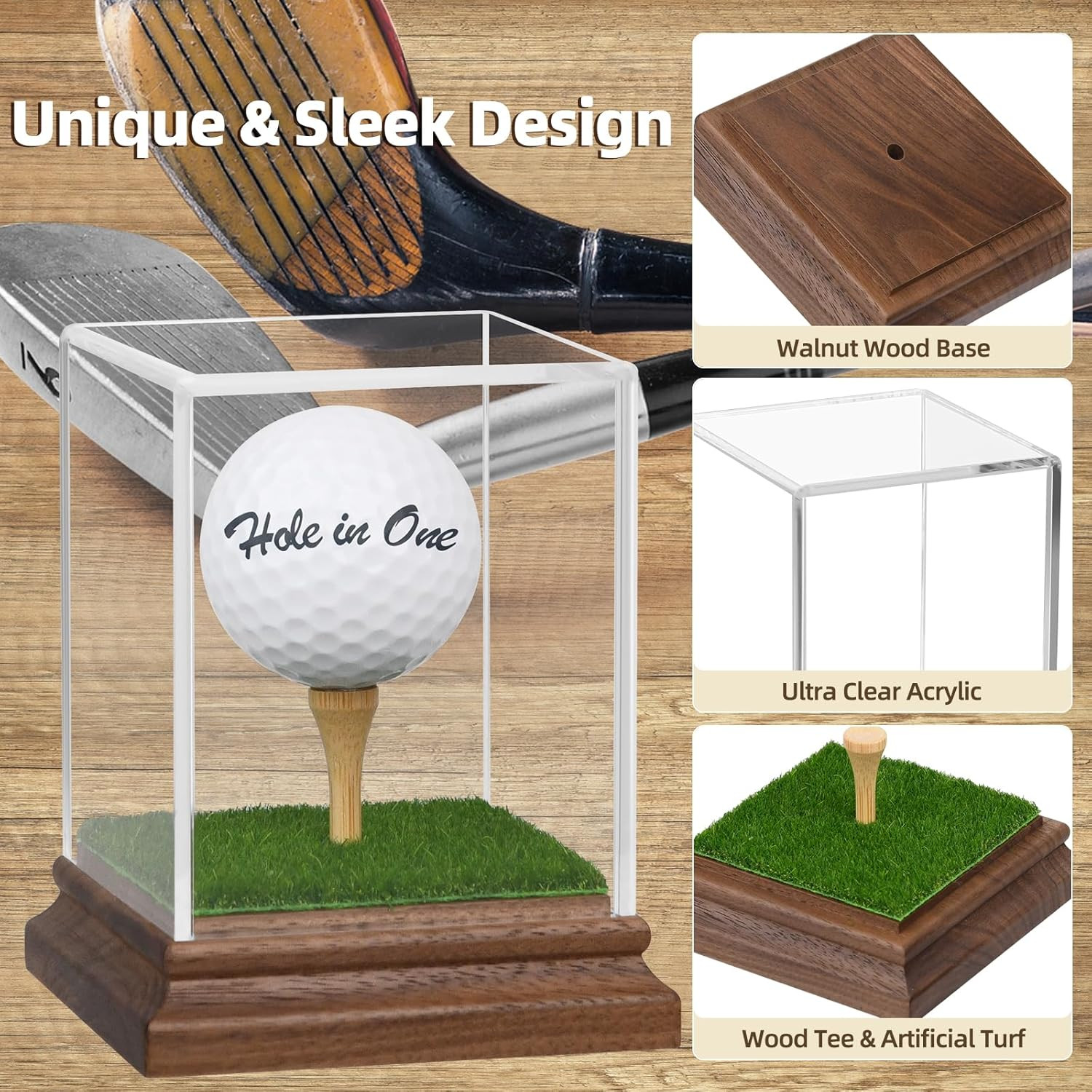 Golf Ball Display Case Hole in One Golf Ball Display Case Holder Wanult Wood Bas