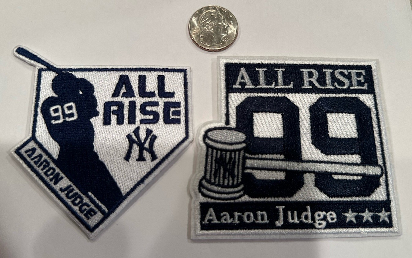 2- Aaron Judge/N.Y. YANKEES Embroidered Iron On Patches. 3.5”x 3.25” & 3”x 3”