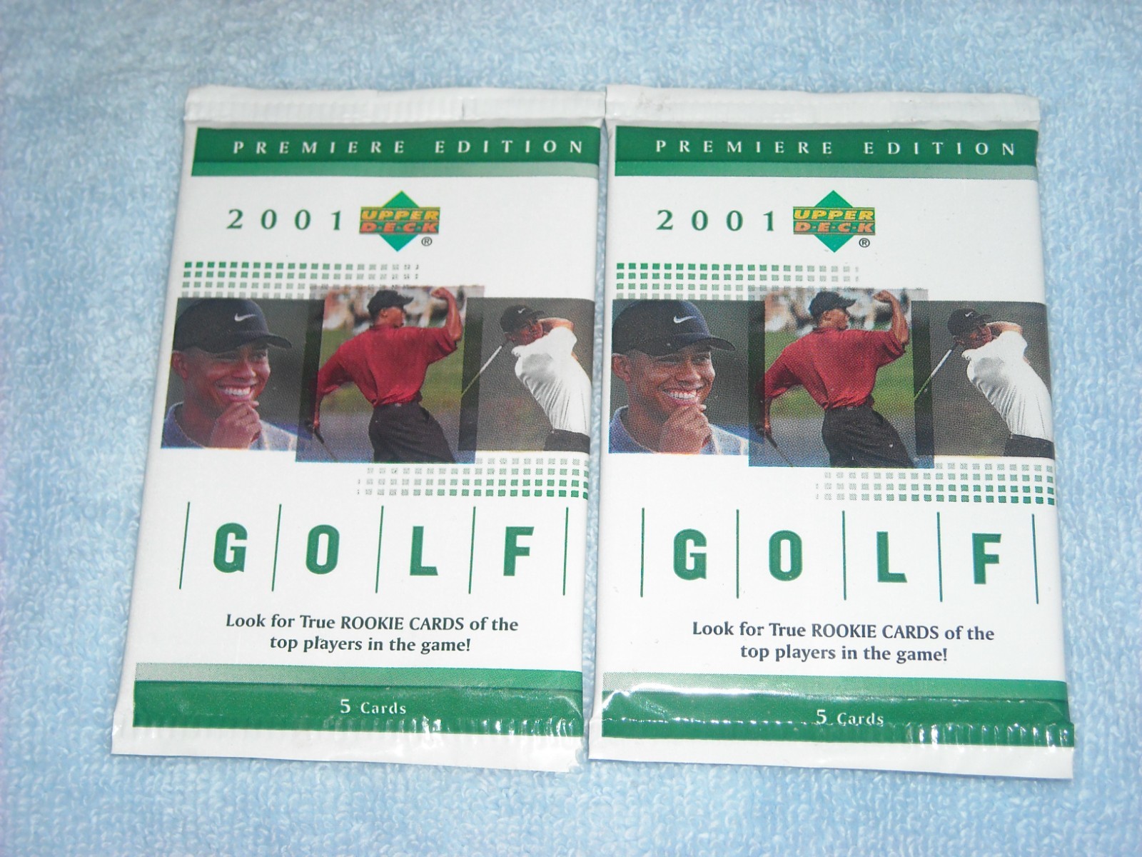 2001 UPPER DECK GOLF FACTORY SEALED GREEN HOBBY PACKS TIGER’S RC YR**2 PACKS**!