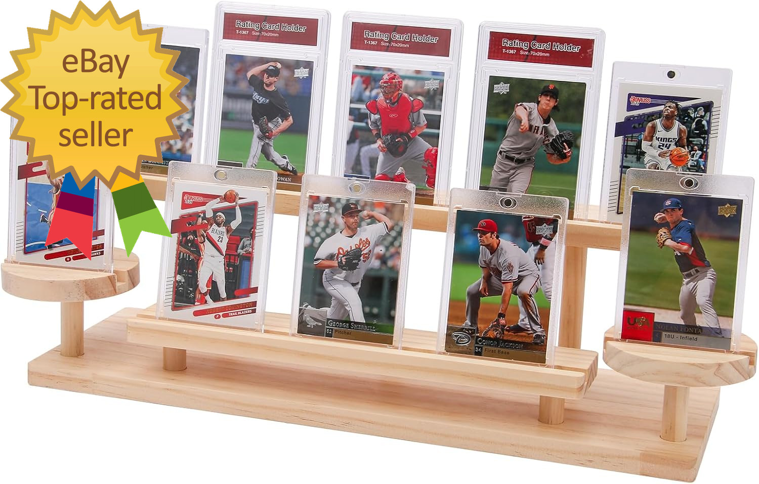 Wooden Trading Card Display Stand 3 Tier Card Holder for Graded Sports and TCG C