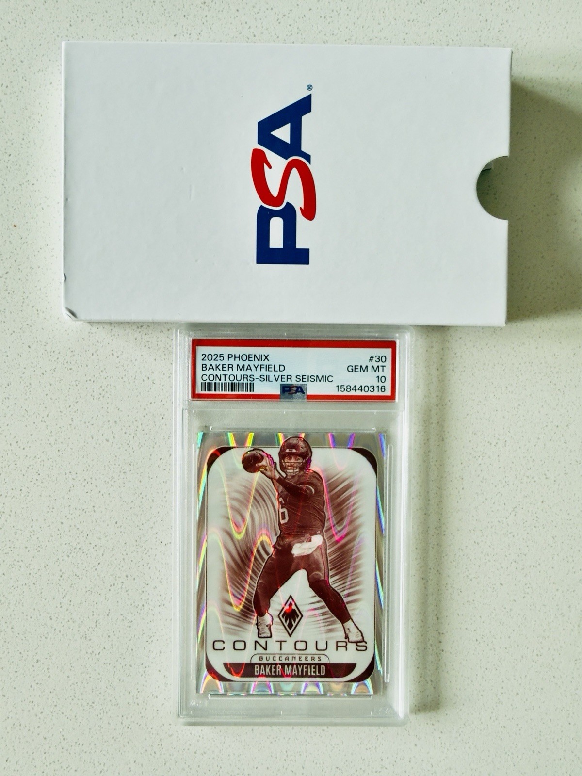 2025 Panini Phoenix Baker Mayfield Contours Seismic Prizm /99 PSA Gem Mint 10