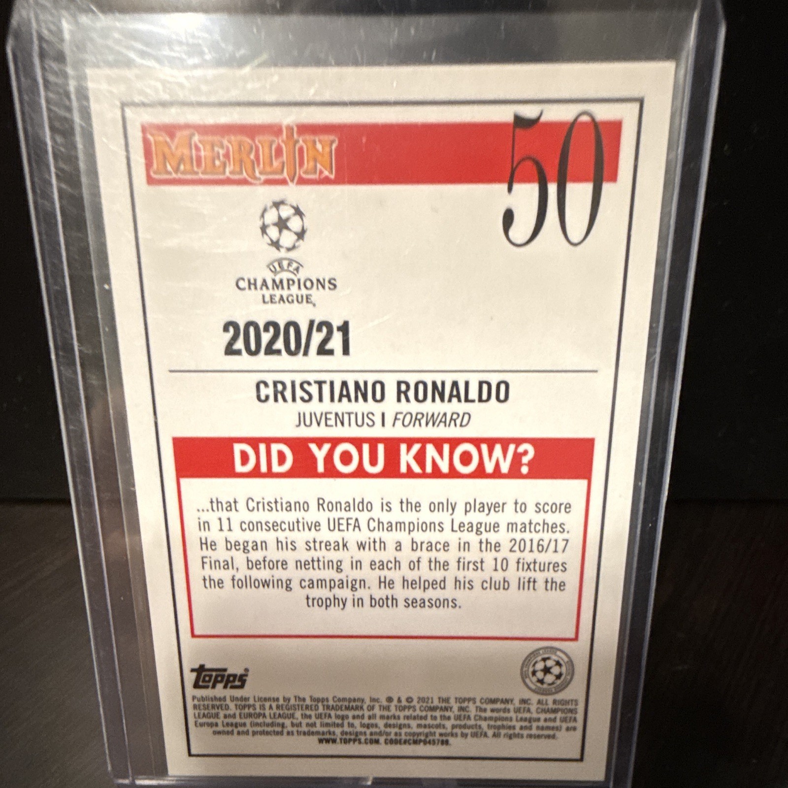 Topps 2020-21 Merlin Collection Chrome UCL Cristiano Ronaldo Juventus #50