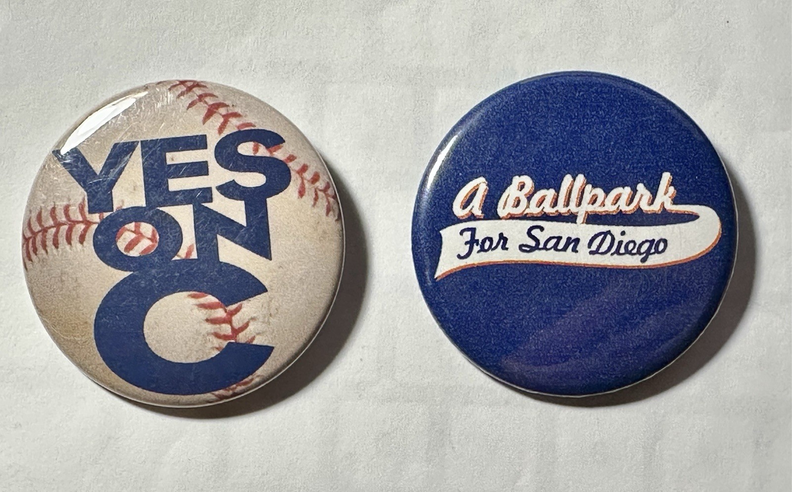 Vintage PETCO PARK, A Ballpark For San Diego and YES ON C, 2000, Baseball Badges