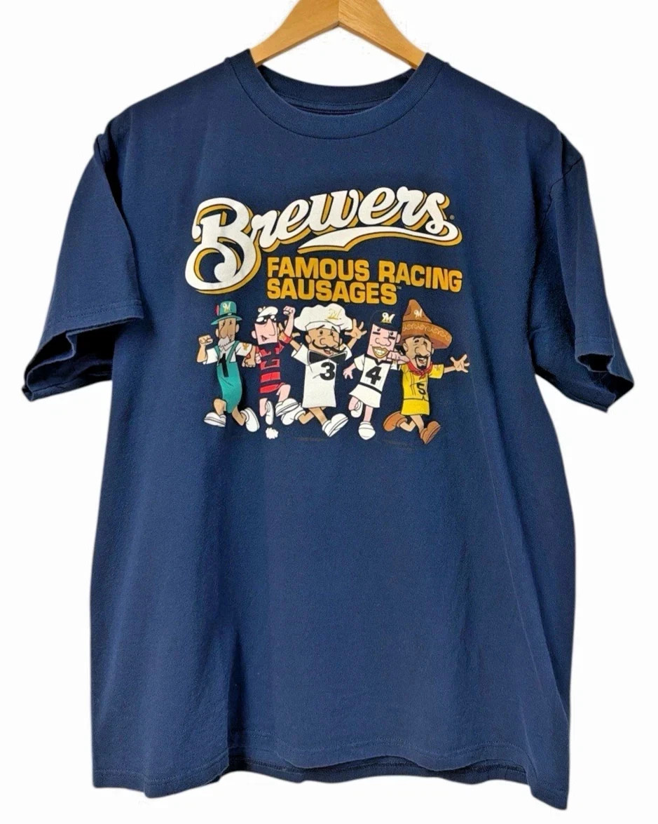Milwaukee Brewers Famous Racing Sausages Shirt navy color AN68649
