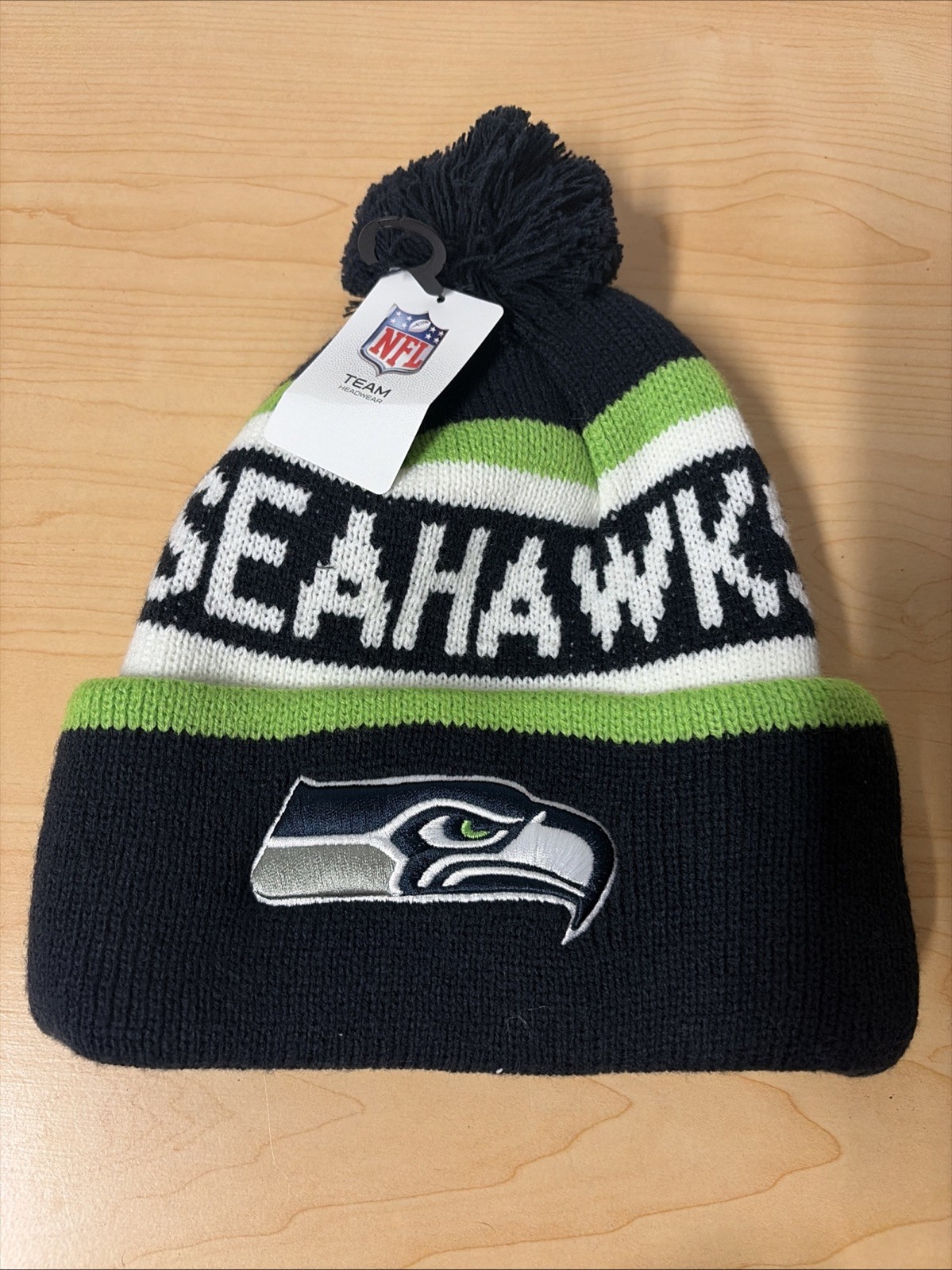 Seattle Seahawks NFL Issued Winter Beanie Pom Hat Cap Authentic Brand New W/ Tag