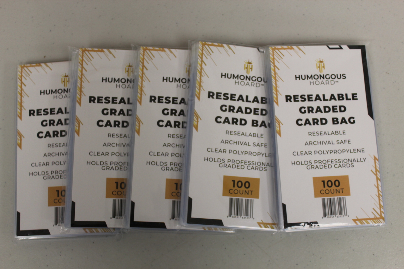 (500) Humongous Hoard Resealable Graded Card Bags – 5 Packs of 100