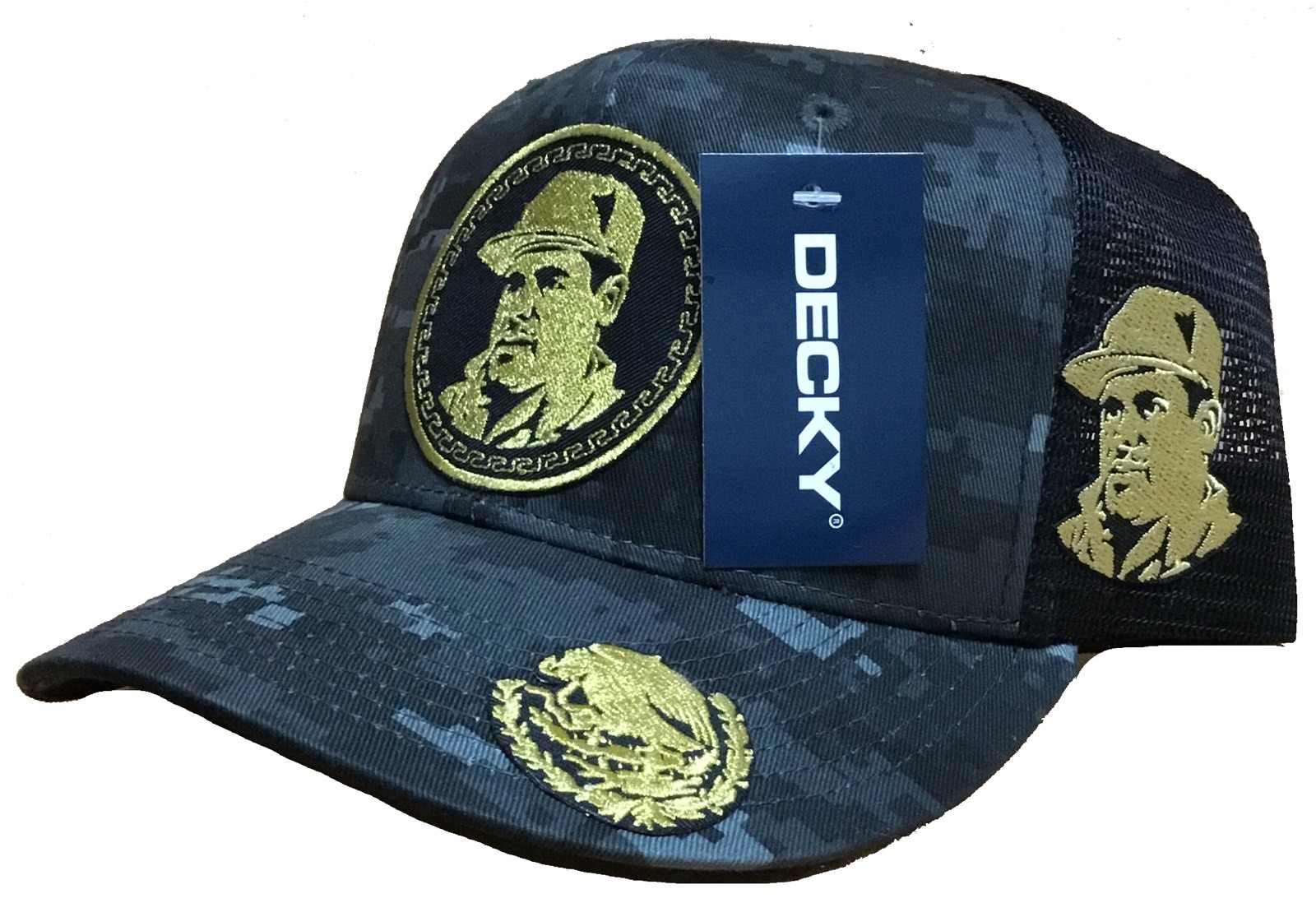 EL CHAPO GUZMAN 701 MEXICO HAT 3 LOGOS DIGITAL DARK GREY BLACK GREY SNAP BACK