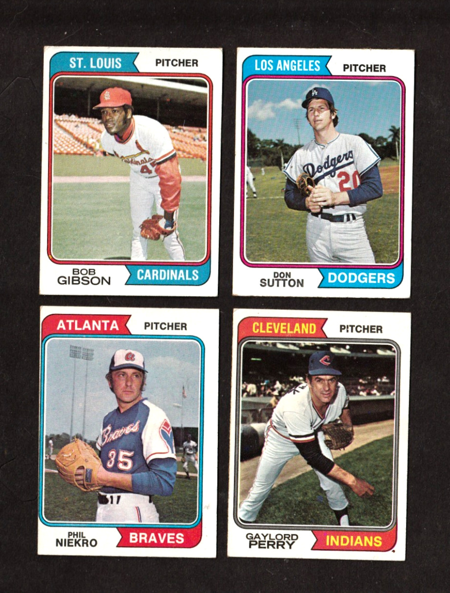 1974 Topps Baseball Lot Of 4 HOF’ers Gibson.Niekro,Perry,Sutton