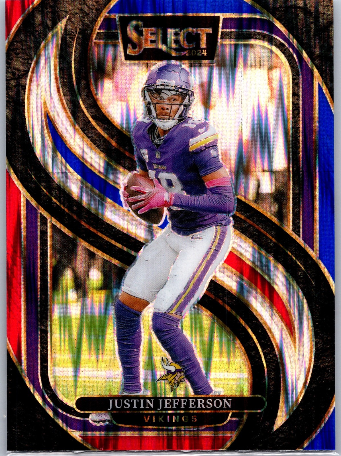 2024 Panini Select Justin Jefferson #174 Red & Blue Prizm Shock – Vikings