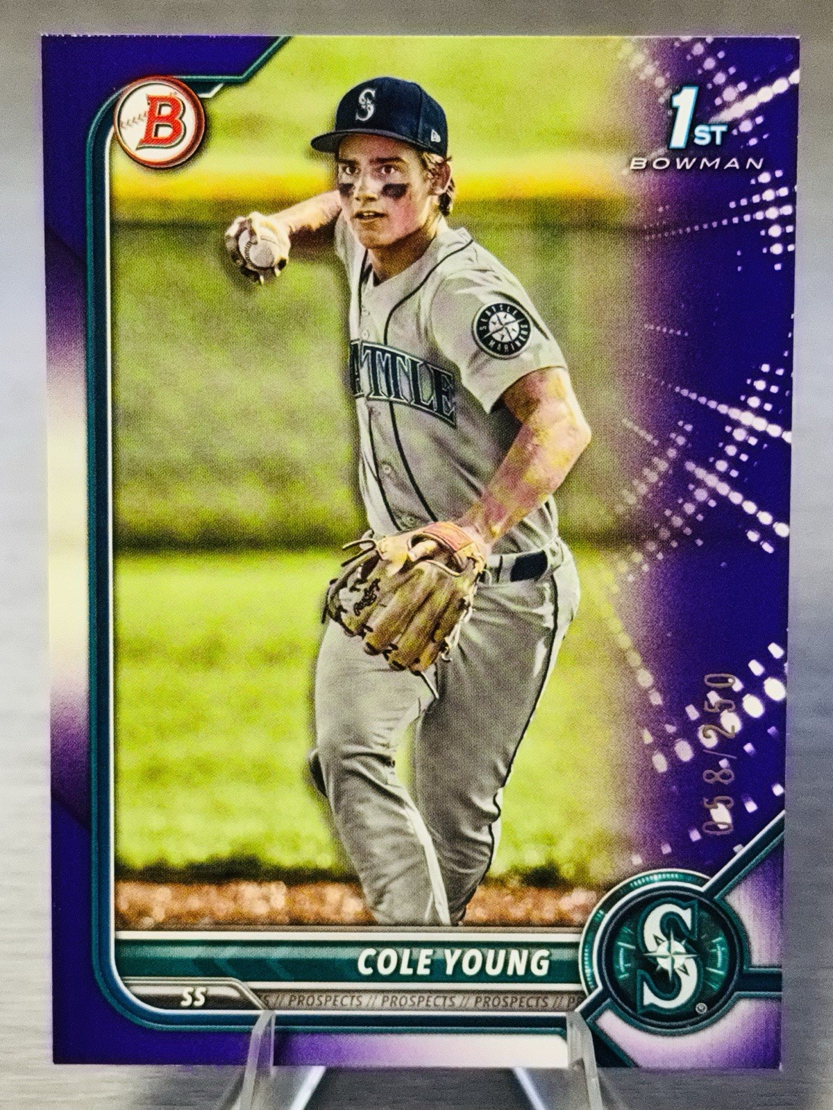 🔱⚾️COLE YOUNG 2022 Bowman Draft 1st Paper Purple Refractor /250 #MARINERS!⚾️🔱