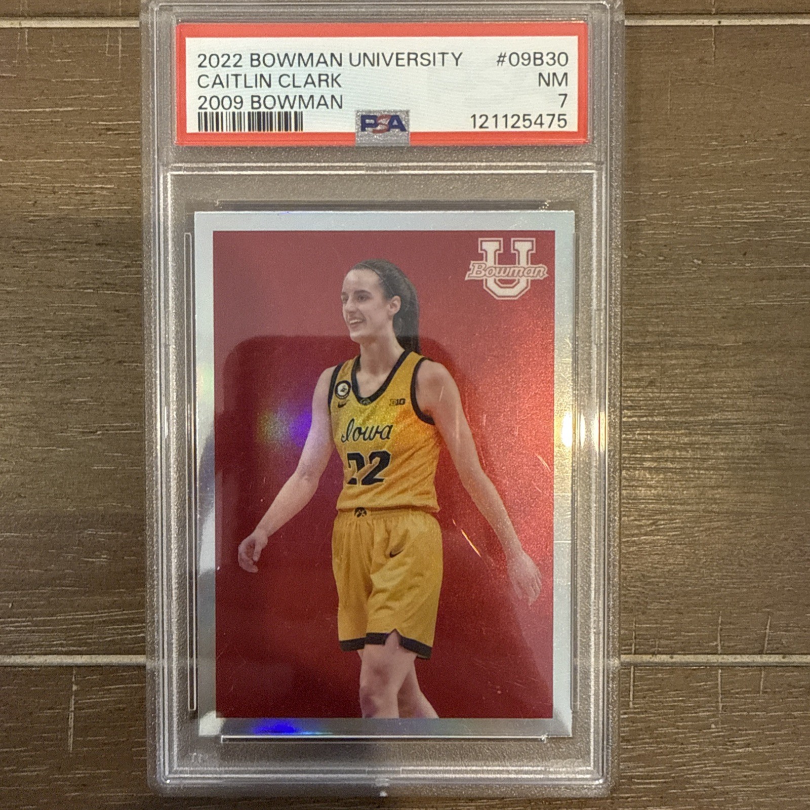 2022-23 Bowman University Chrome 2009 Bowman Caitlin Clark #09B-30 (RC) PSA 7