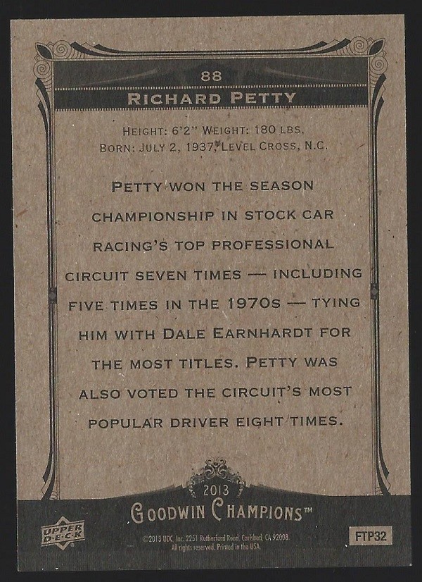 2013 Upper Deck Goodwin Champions #88 Richard Petty Card HOF NASCAR Auto Racing