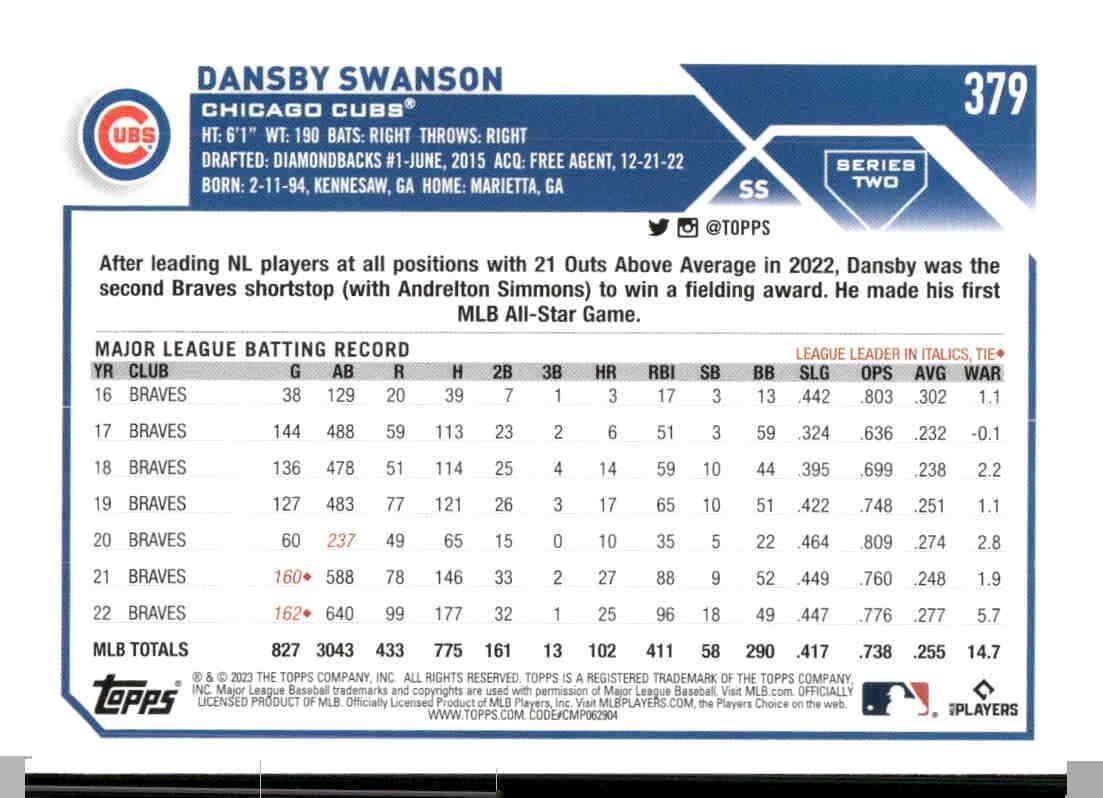 2023 Topps #379 Dansby Swanson