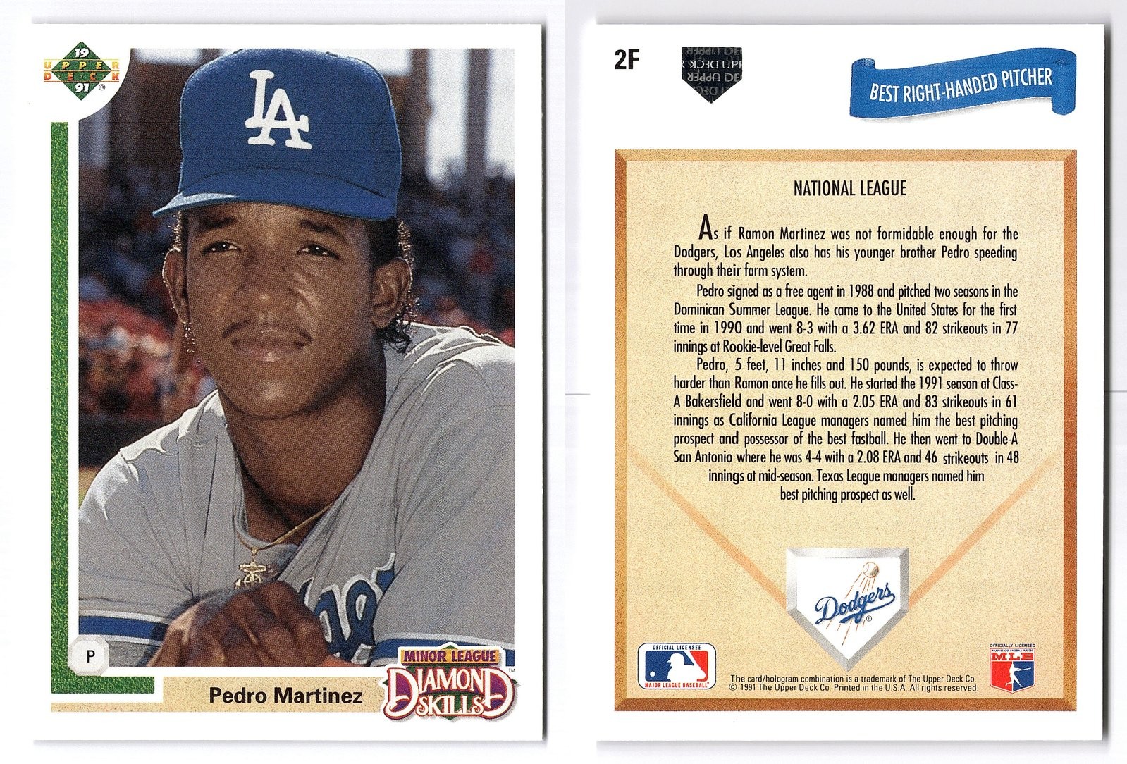 1991 Upper Deck #2F Pedro Martinez Minor League Diamond Skills RC Dodgers