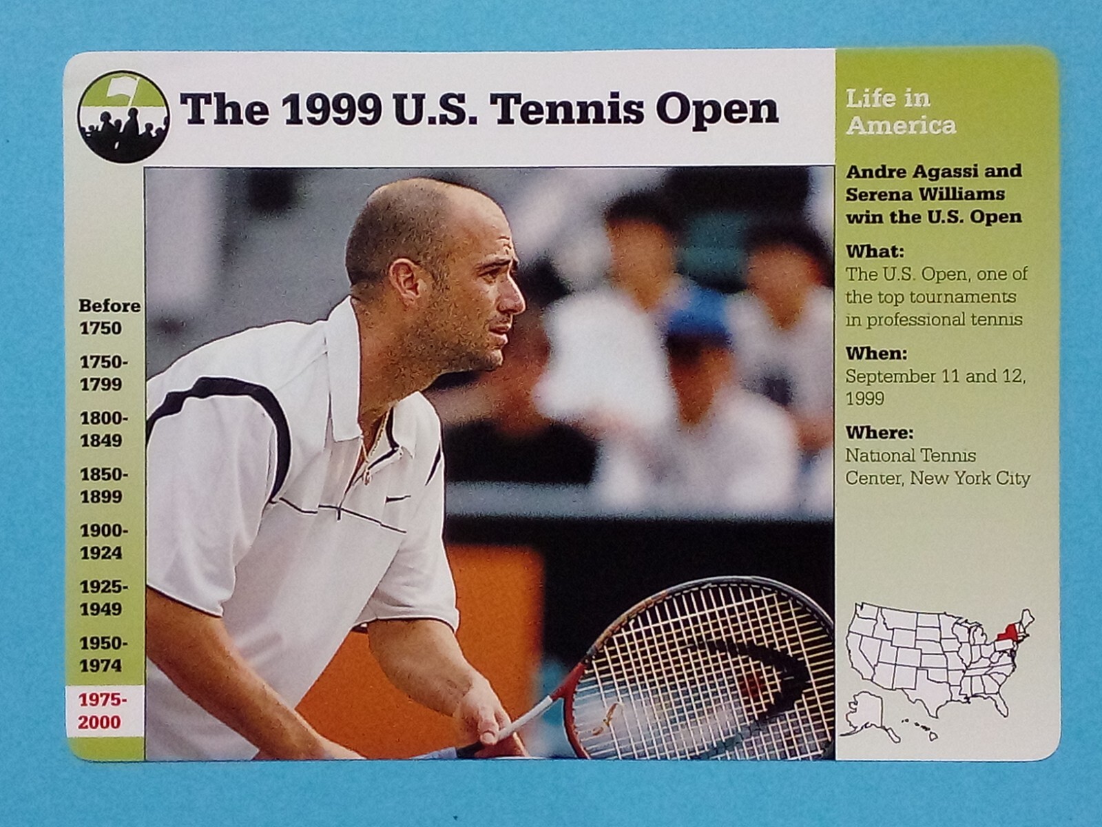 1994-2001 Grolier Inc Life In America 6.25×4.5 1999 Andre Agassi #132-8 🎾