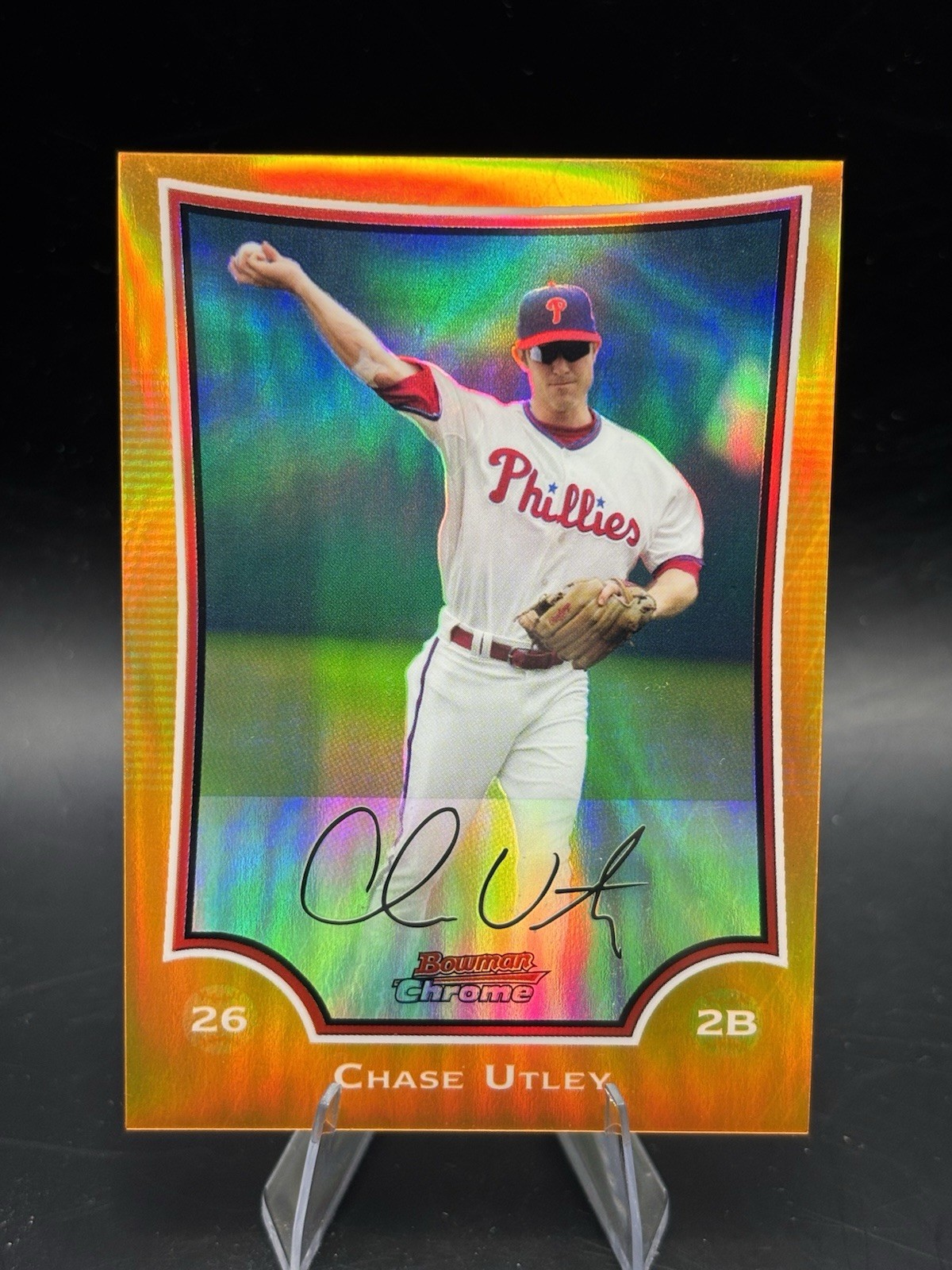 2009 Bowman Chrome Chase Utley Orange Refractor /25 #4 Philadelphia Phillies